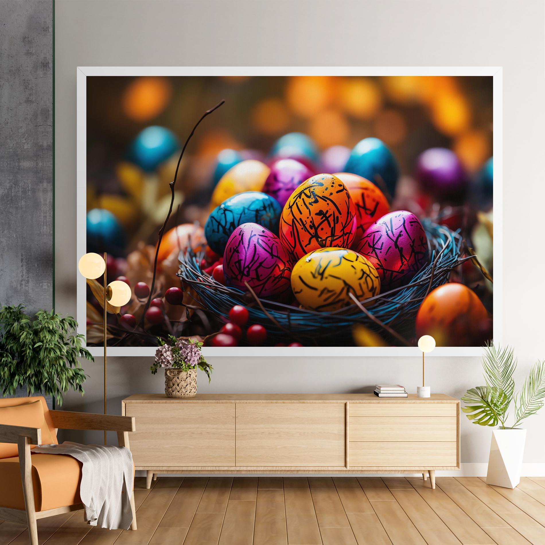 Leinwandbild Colorful Easter Eggs mockup 9