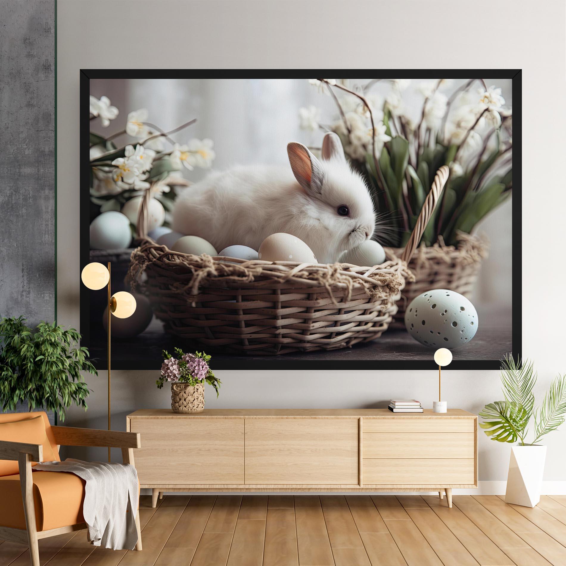 Leinwandbild Cute White Easter Eggs mockup 9