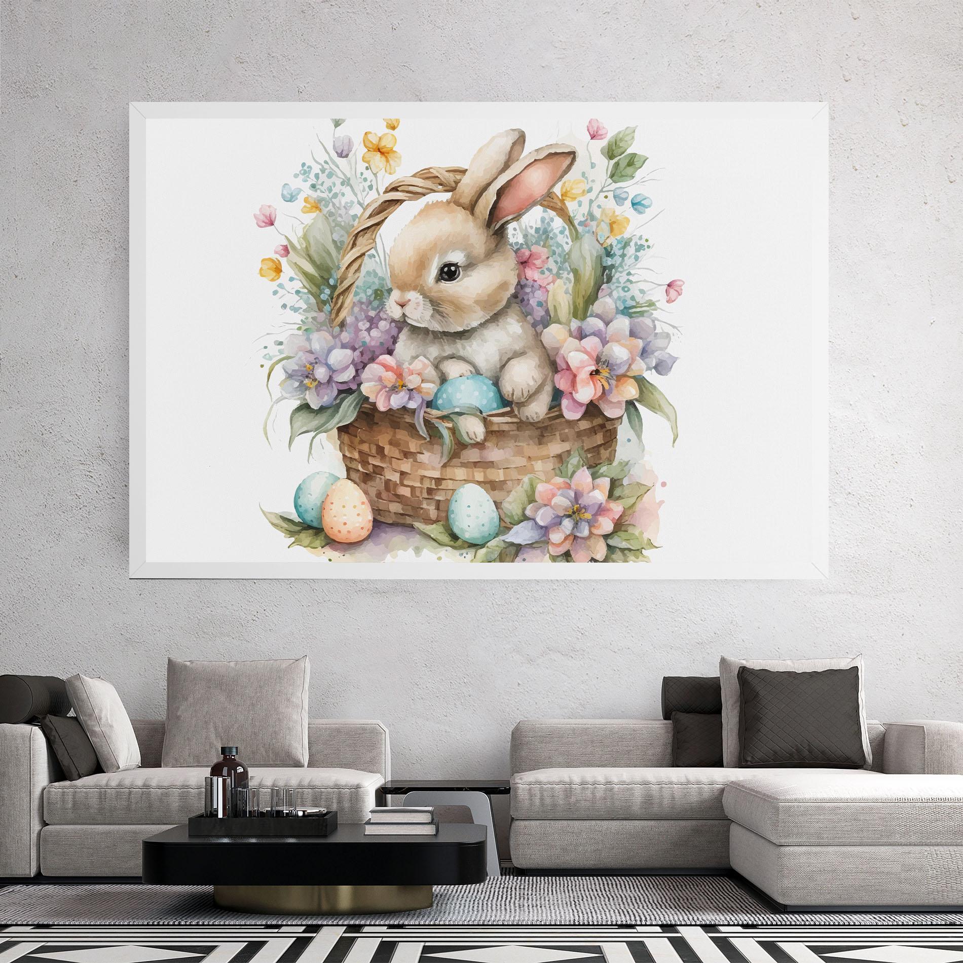 Leinwandbild Cute Bunny In Basket mockup 2