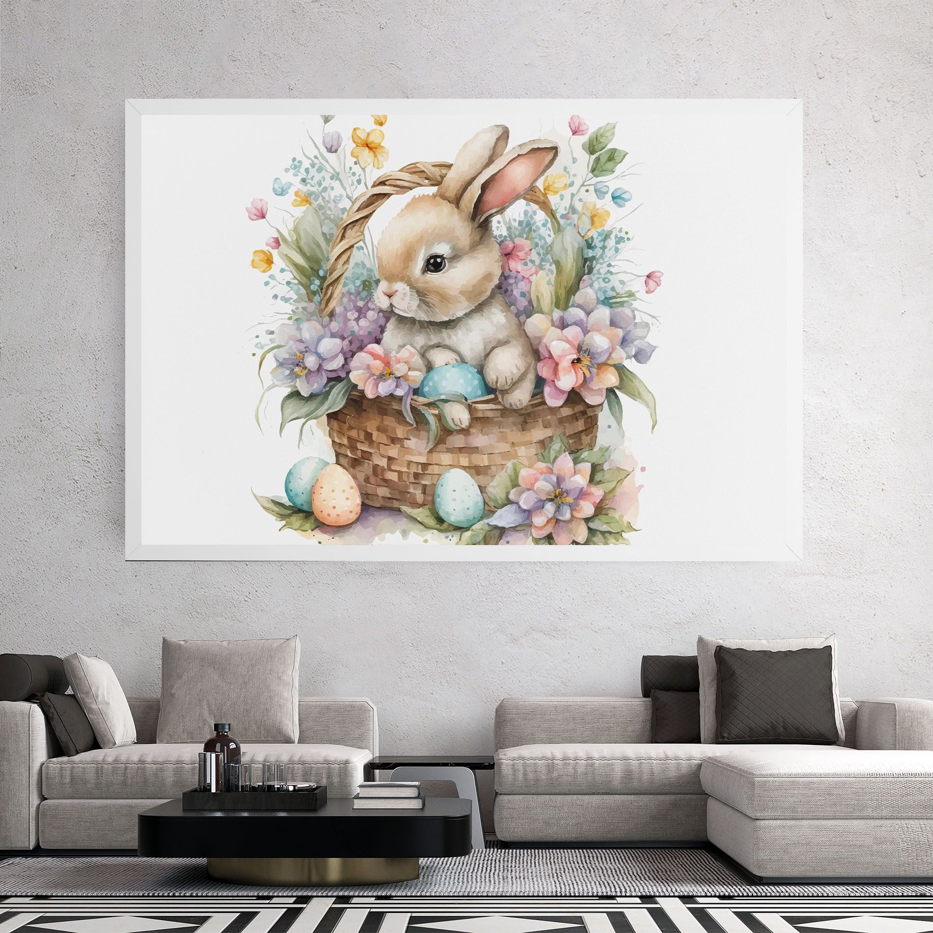 Cute Bunny In Basket mockup 2