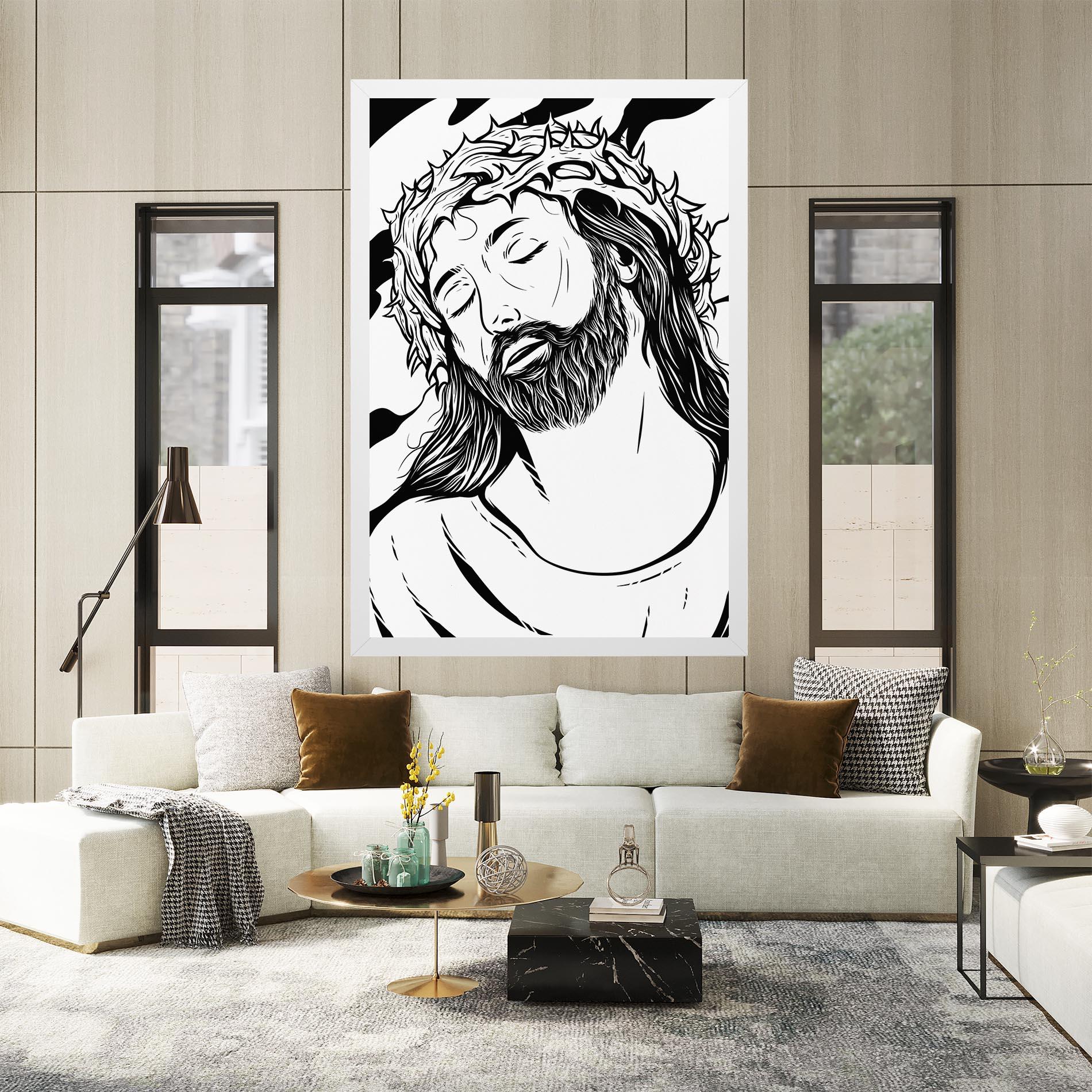 Leinwandbild Black White Jesus mockup 2
