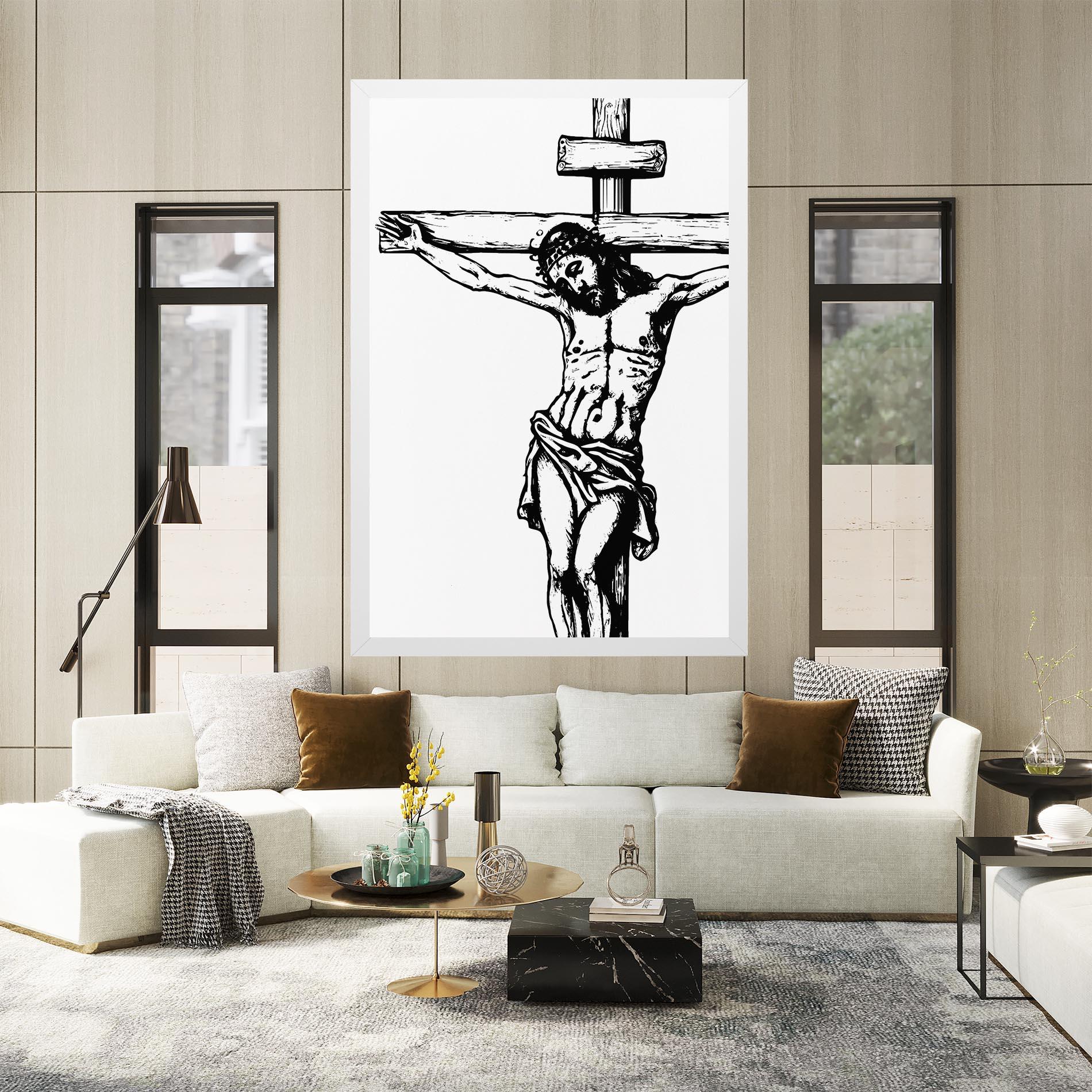 Leinwandbild Jesus Black Line mockup 2