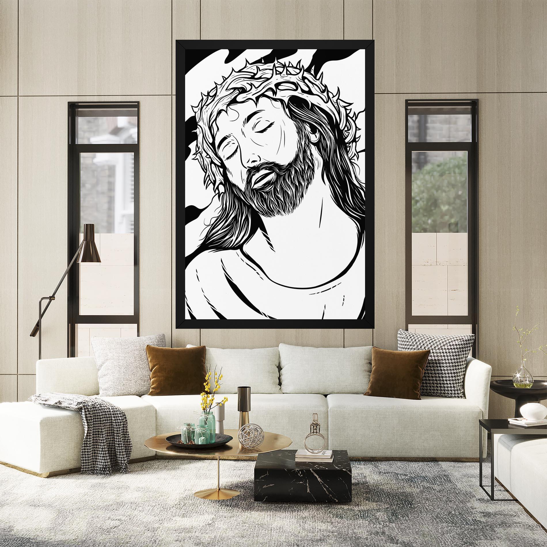 Leinwandbild Black White Jesus mockup 2