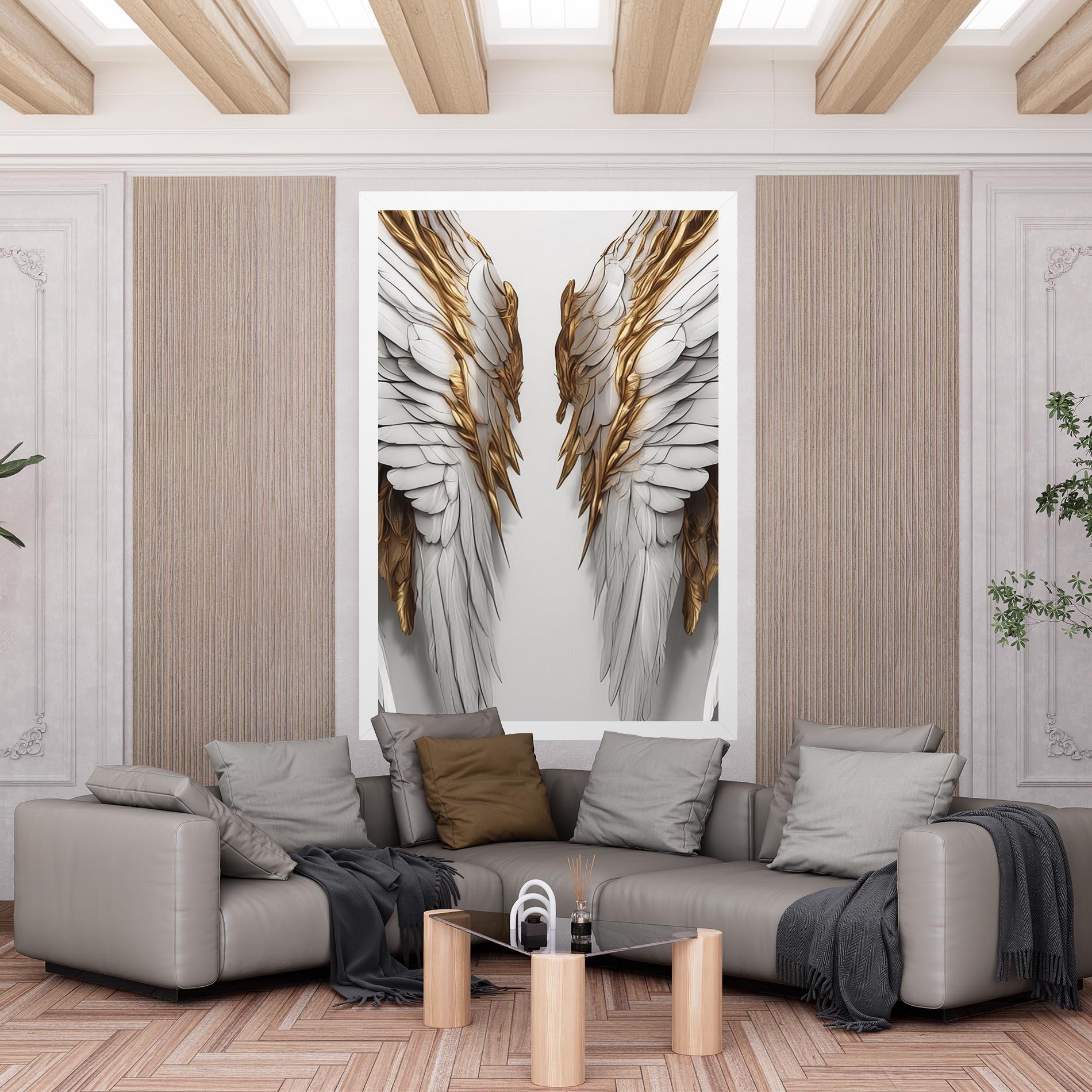Leinwandbild Realistic Gold Angel Wings mockup 6