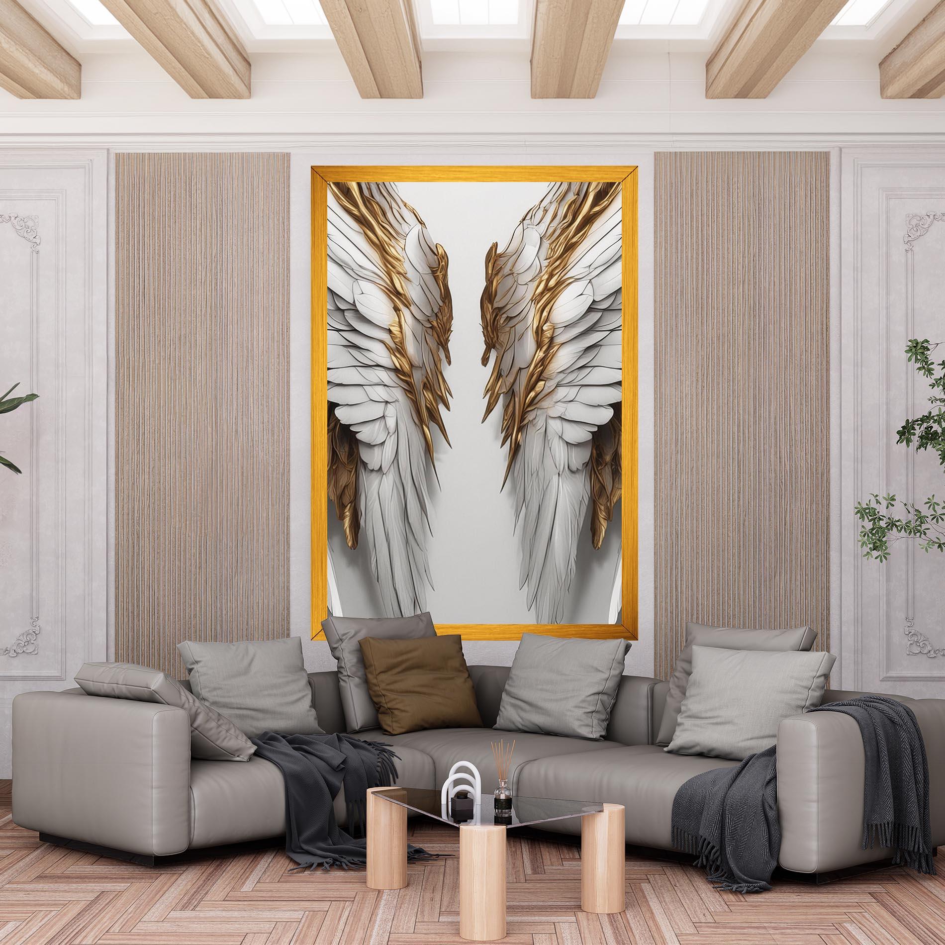 Leinwandbild Realistic Gold Angel Wings mockup 6