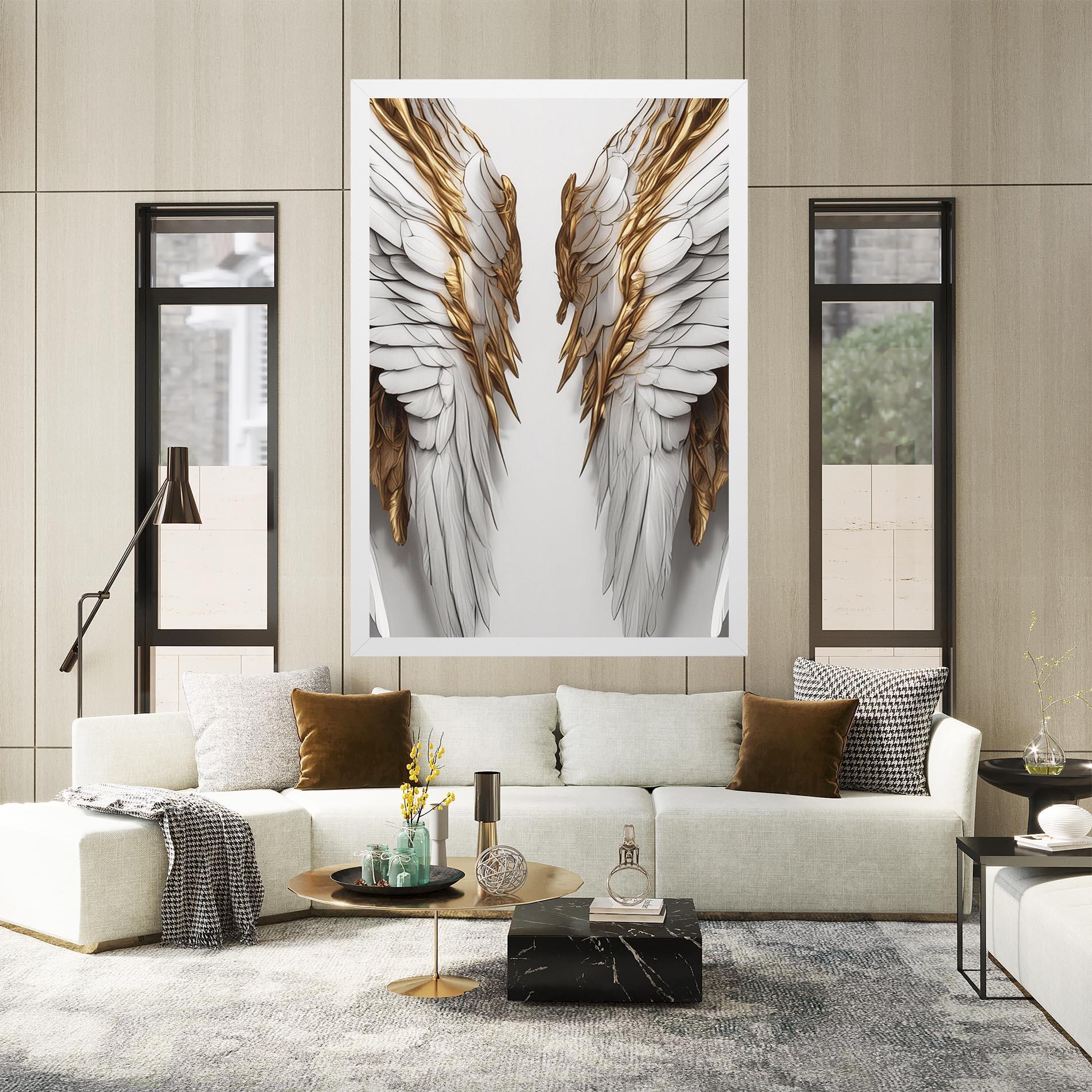 Leinwandbild Realistic Gold Angel Wings mockup 2