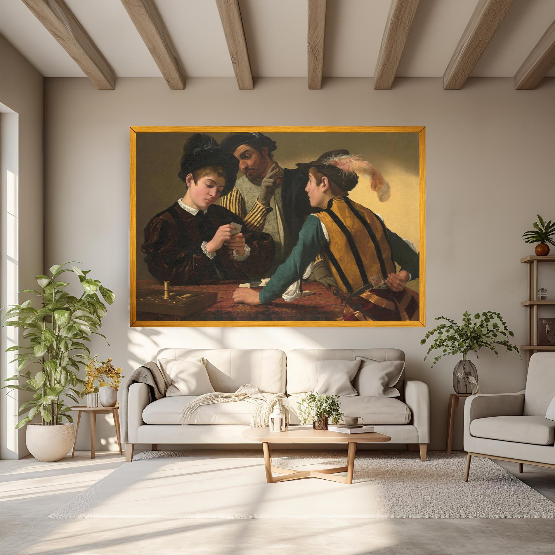 Leinwandbild Caravaggio The Cardsharps mockup 6