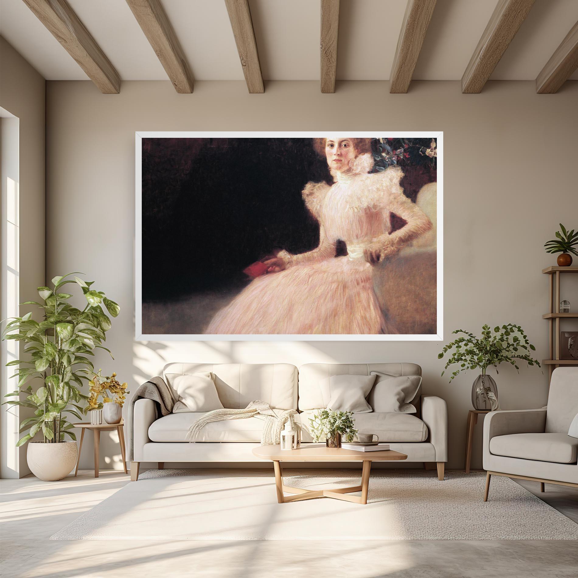 Leinwandbild Gustav Klimt Pink Dress mockup 6