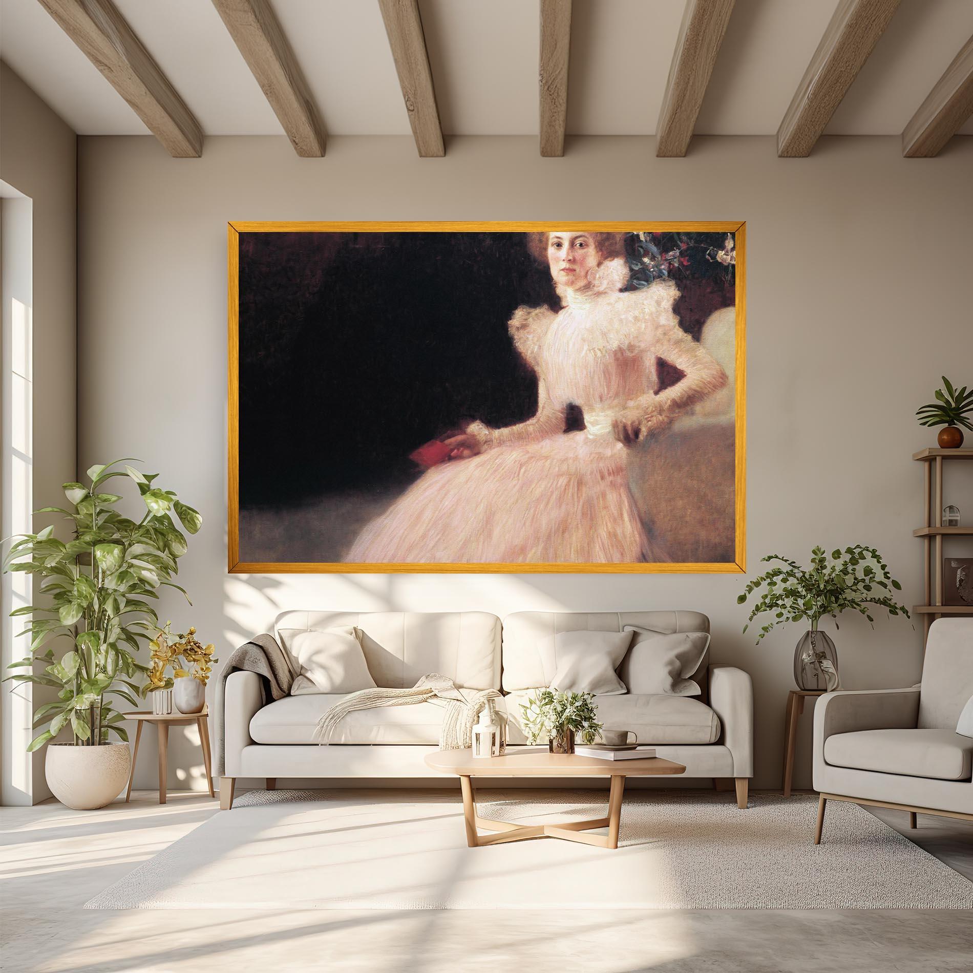 Leinwandbild Gustav Klimt Pink Dress mockup 6