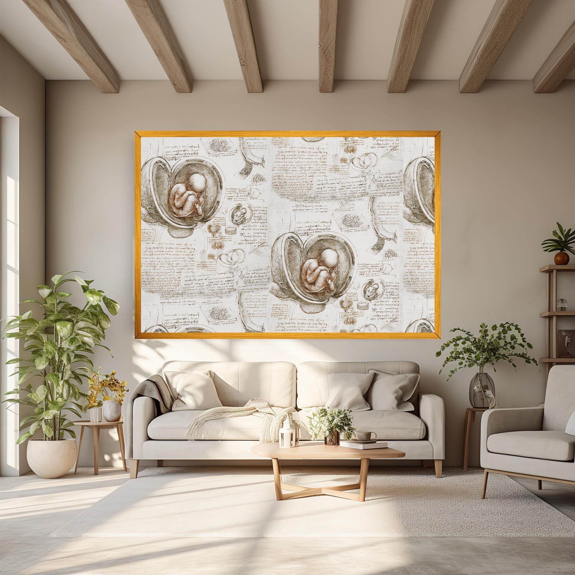 Leinwandbild Leonardo Studies Of The Foetus mockup 6