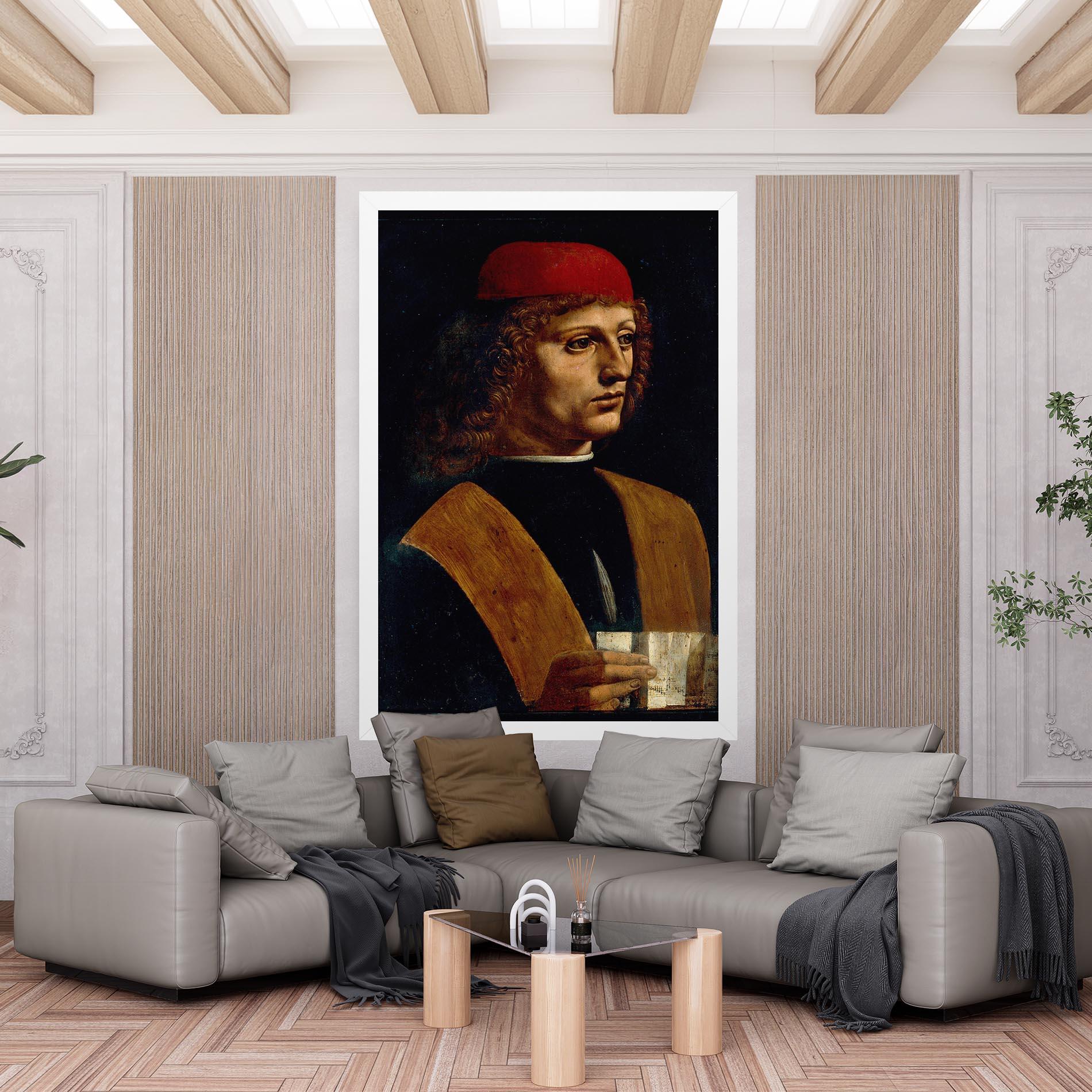 Leinwandbild Leonardo Da Vinci Portrait Of A Musician Pinacoteca Ambrosiana mockup 6