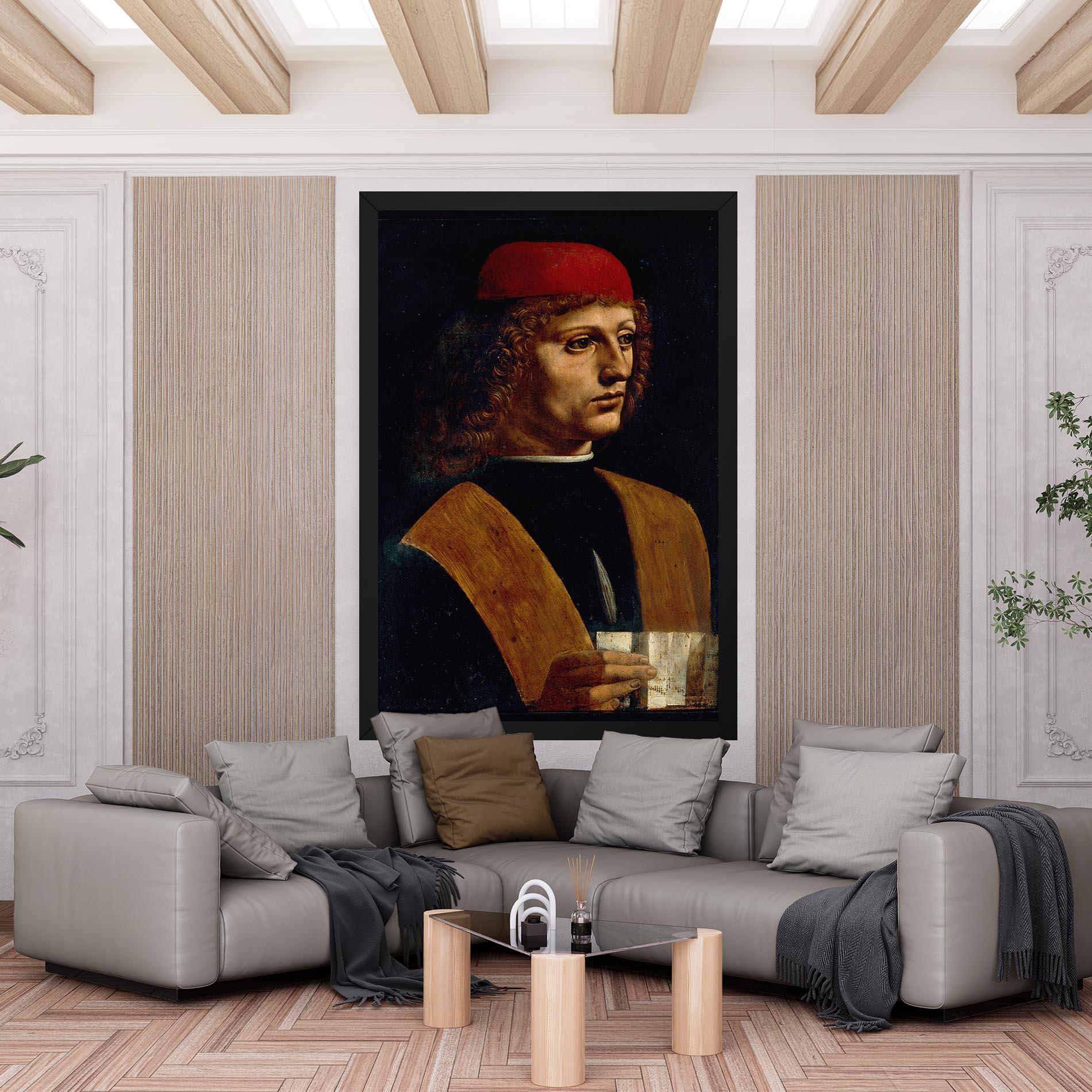 Leinwandbild Leonardo Da Vinci Portrait Of A Musician Pinacoteca Ambrosiana mockup 6