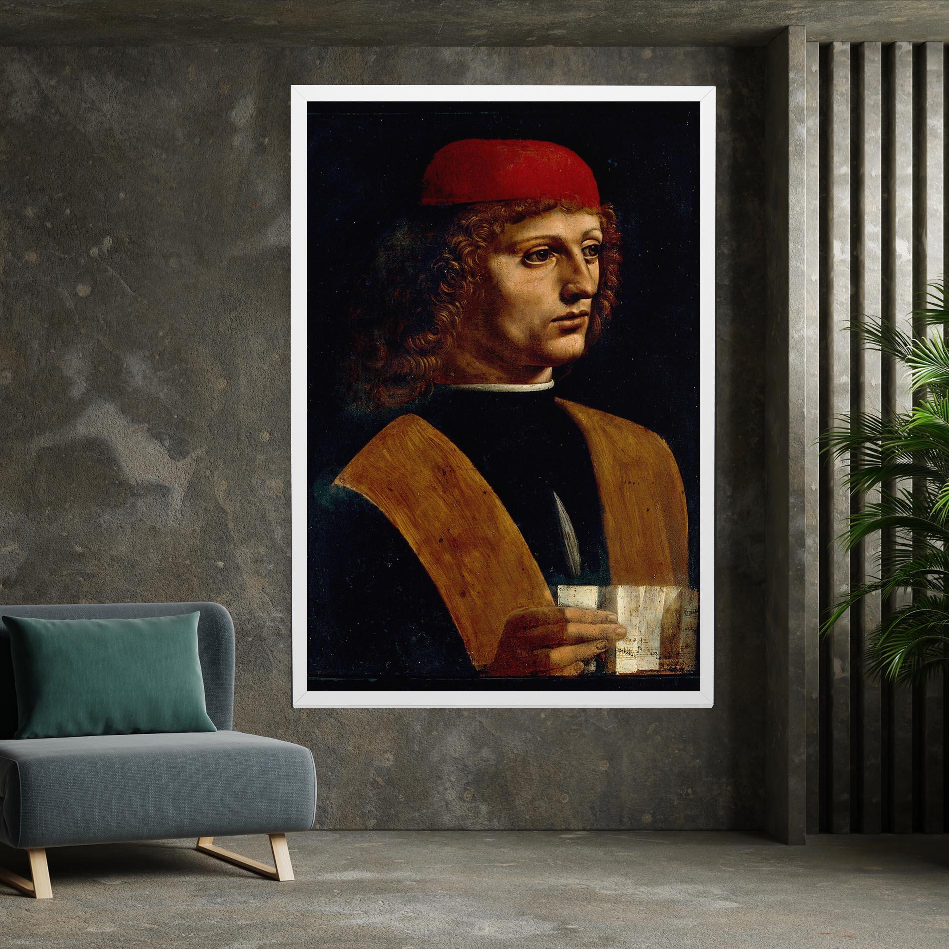 Leinwandbild Leonardo Da Vinci Portrait Of A Musician Pinacoteca Ambrosiana mockup 7