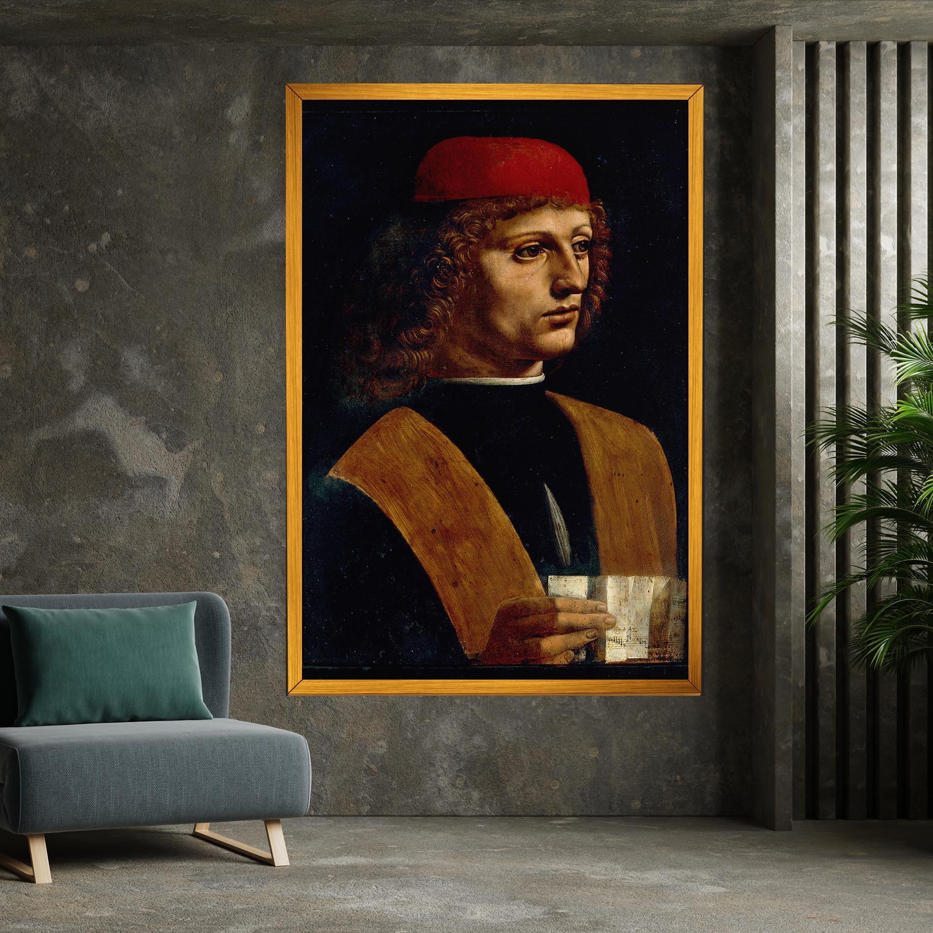Leinwandbild Leonardo Da Vinci Portrait Of A Musician Pinacoteca Ambrosiana mockup 7