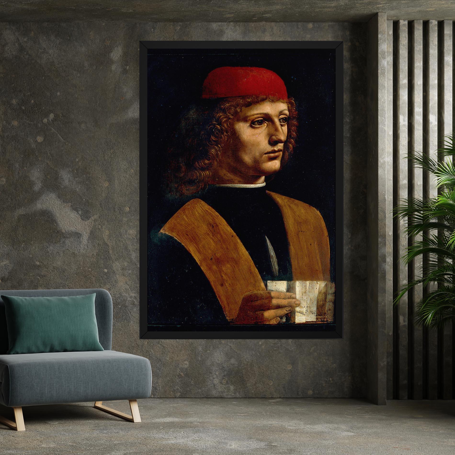 Leinwandbild Leonardo Da Vinci Portrait Of A Musician Pinacoteca Ambrosiana mockup 7