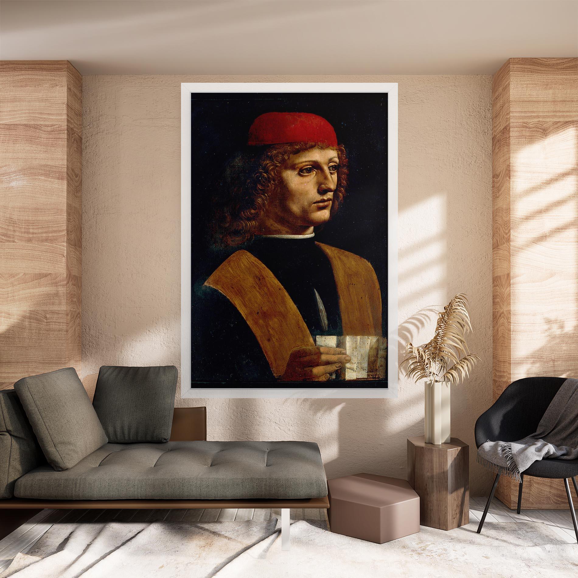 Leinwandbild Leonardo Da Vinci Portrait Of A Musician Pinacoteca Ambrosiana mockup 8