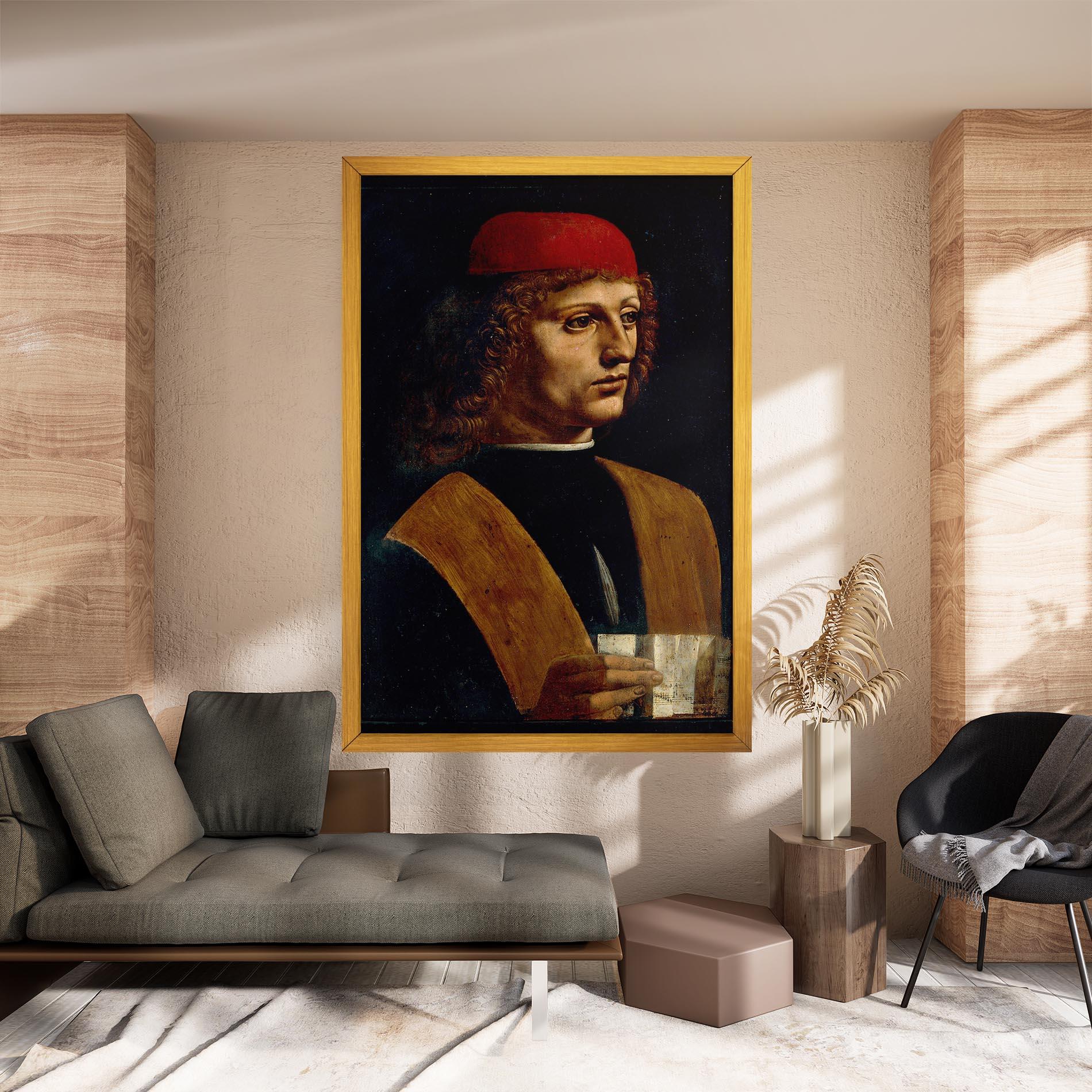 Leinwandbild Leonardo Da Vinci Portrait Of A Musician Pinacoteca Ambrosiana mockup 8