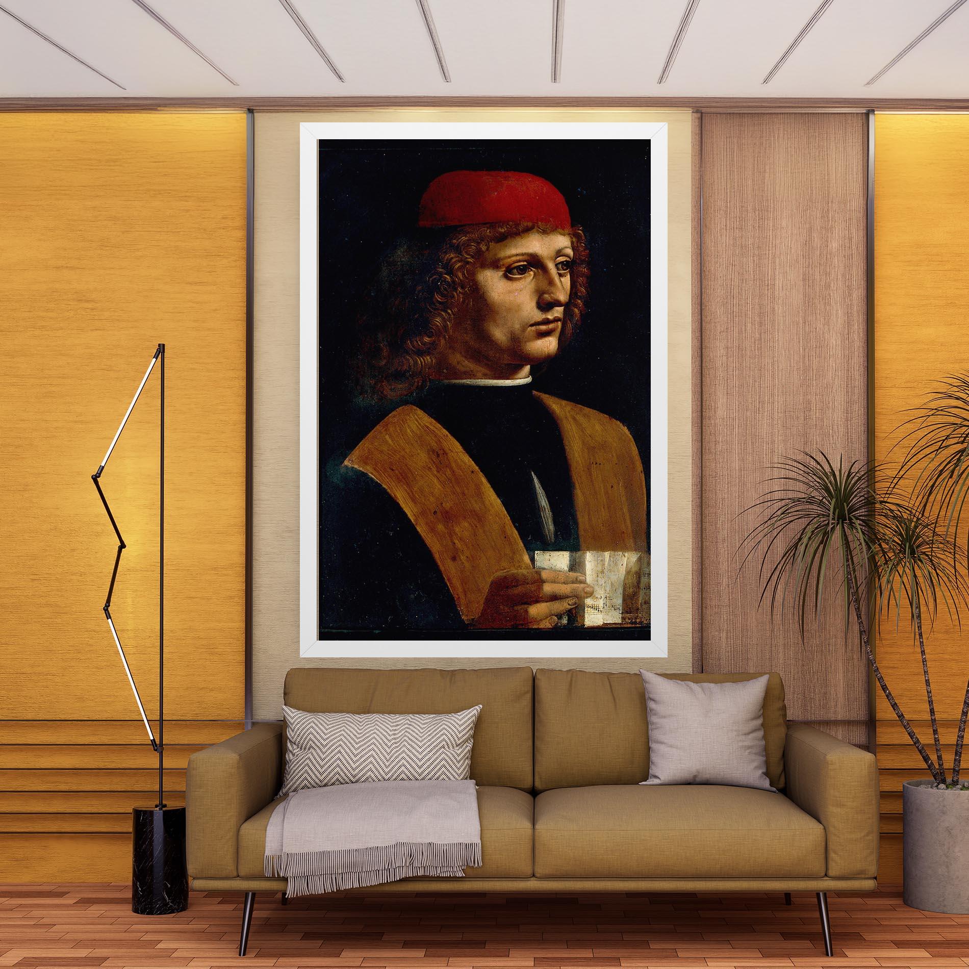 Leinwandbild Leonardo Da Vinci Portrait Of A Musician Pinacoteca Ambrosiana mockup 9