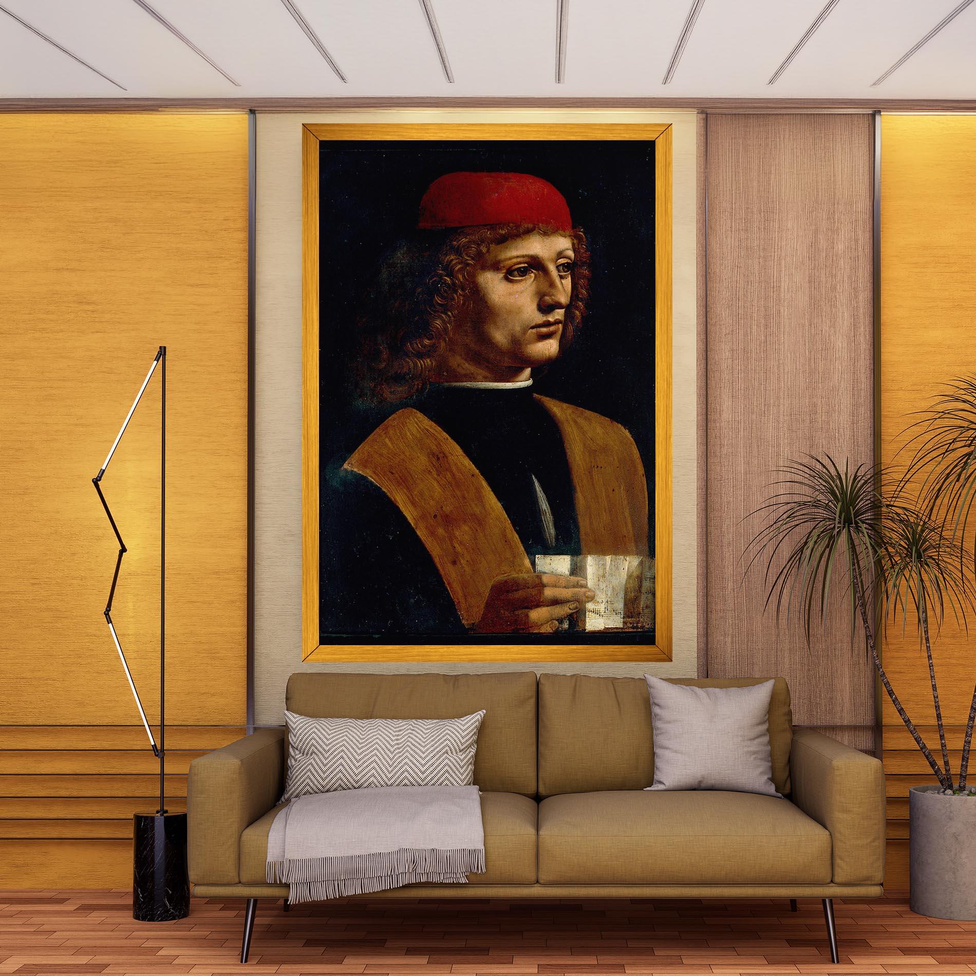Leinwandbild Leonardo Da Vinci Portrait Of A Musician Pinacoteca Ambrosiana mockup 9