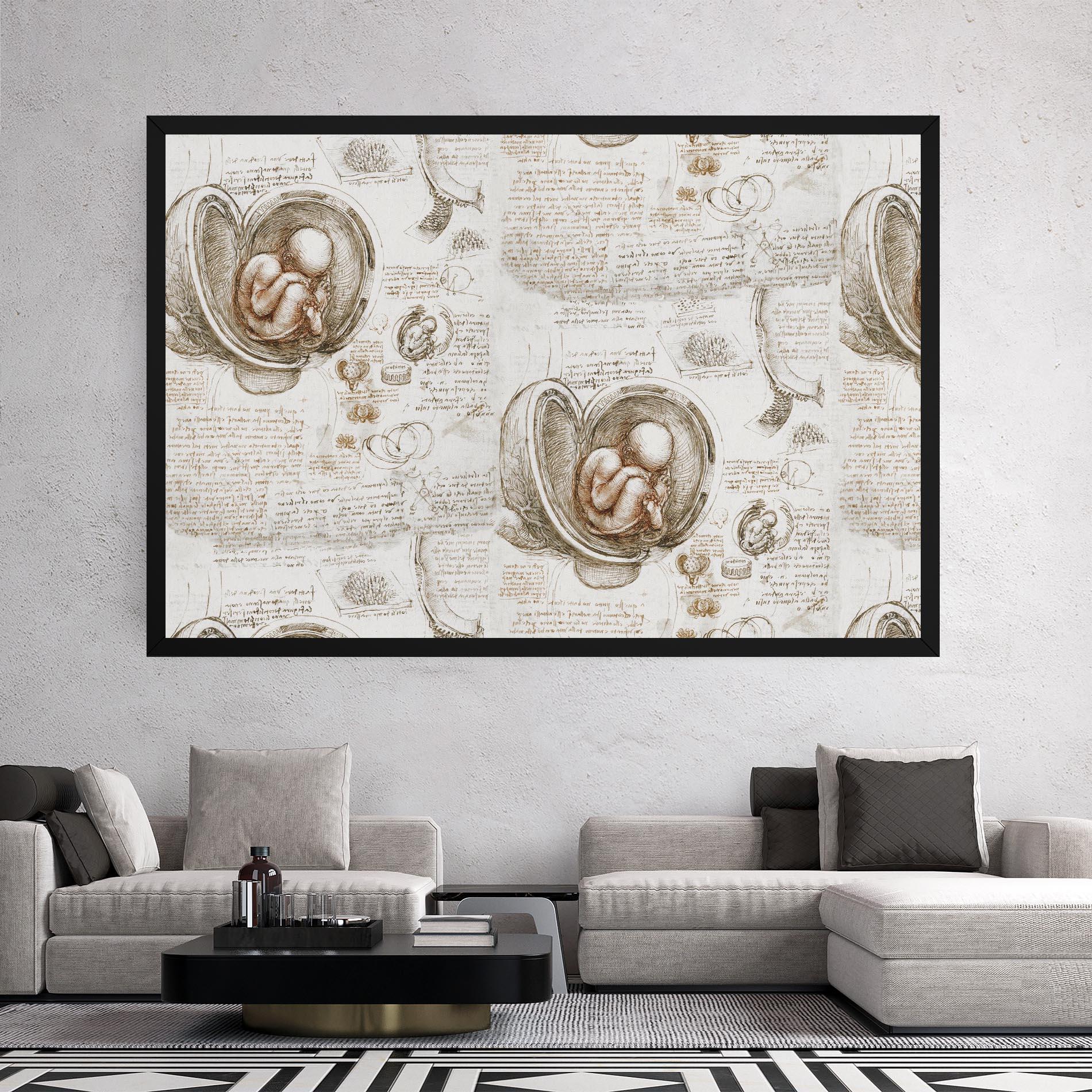 Leinwandbild Leonardo Studies Of The Foetus mockup 2