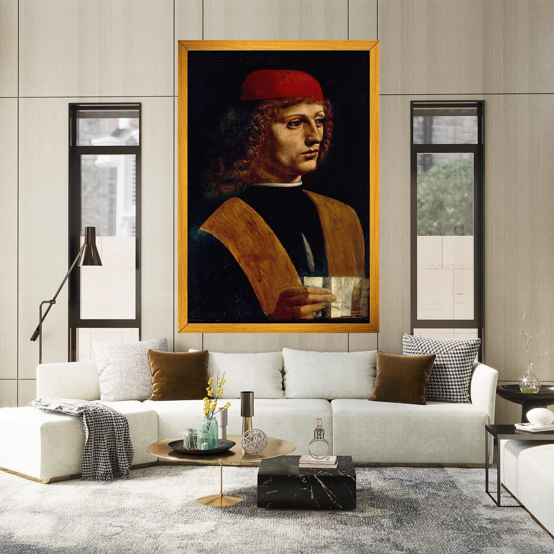 Leinwandbild Leonardo Da Vinci Portrait Of A Musician Pinacoteca Ambrosiana mockup 2