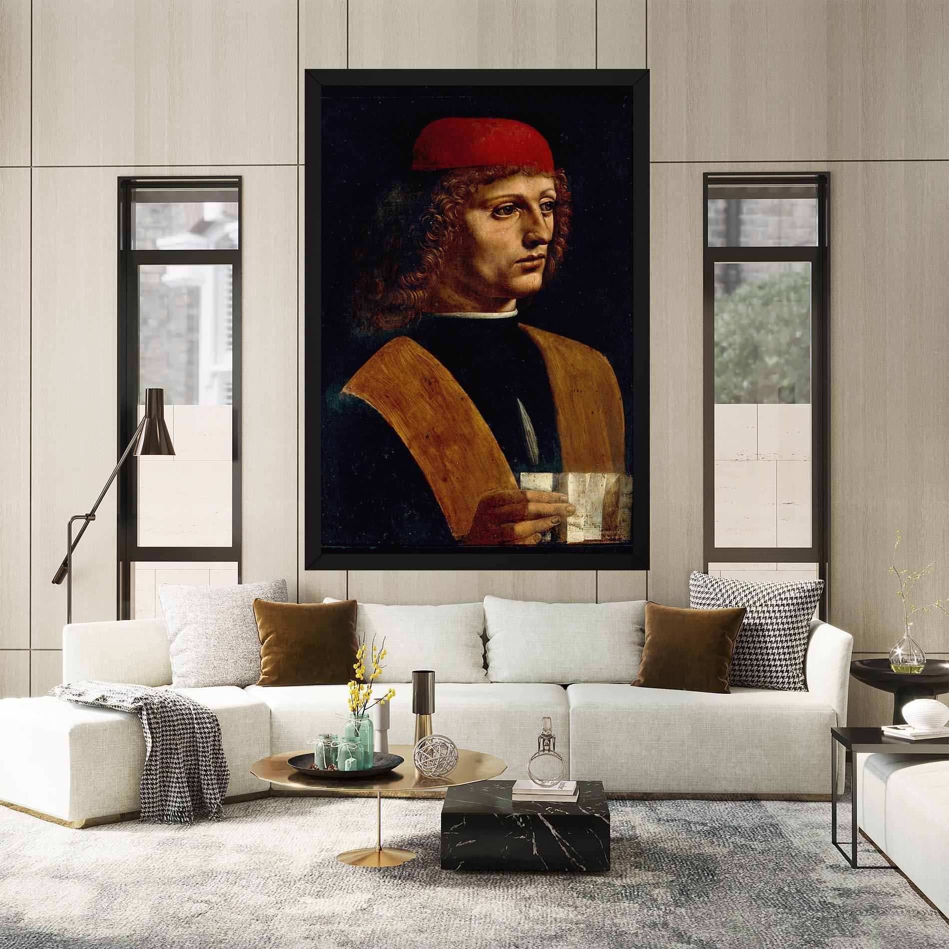 Leinwandbild Leonardo Da Vinci Portrait Of A Musician Pinacoteca Ambrosiana mockup 2