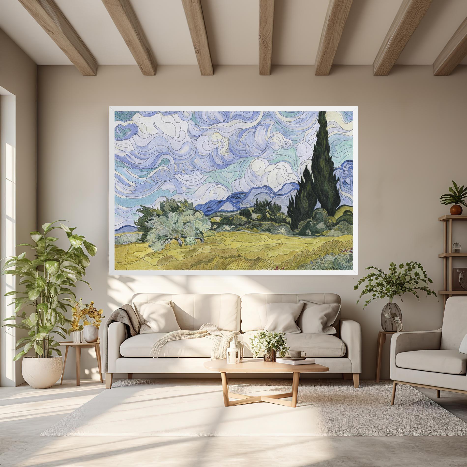 Leinwandbild Wheat Field Cypresses mockup 6