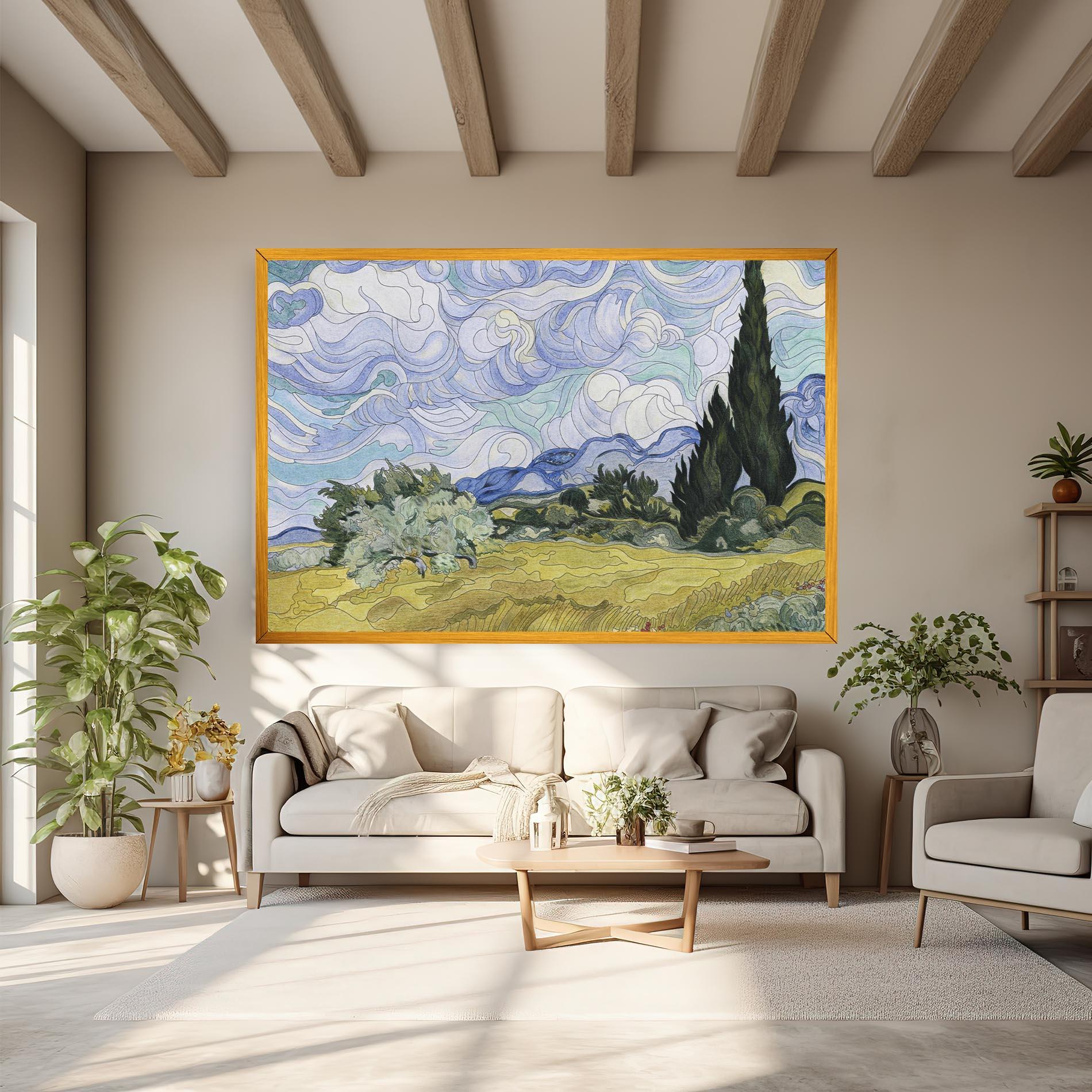 Leinwandbild Wheat Field Cypresses mockup 6