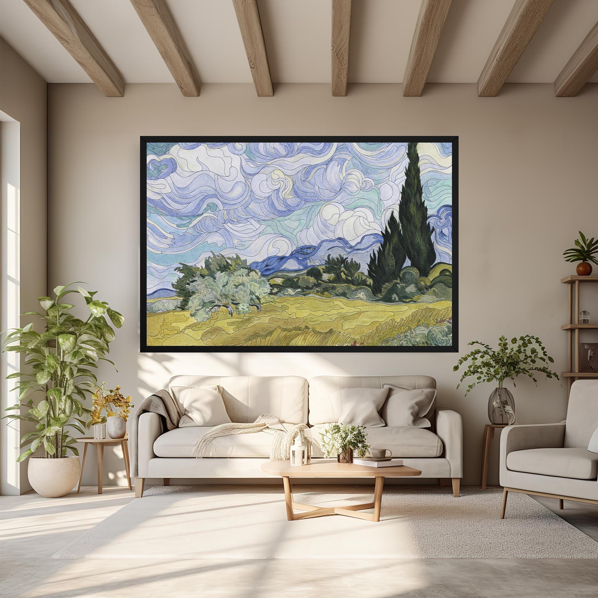 Leinwandbild Wheat Field Cypresses mockup 6