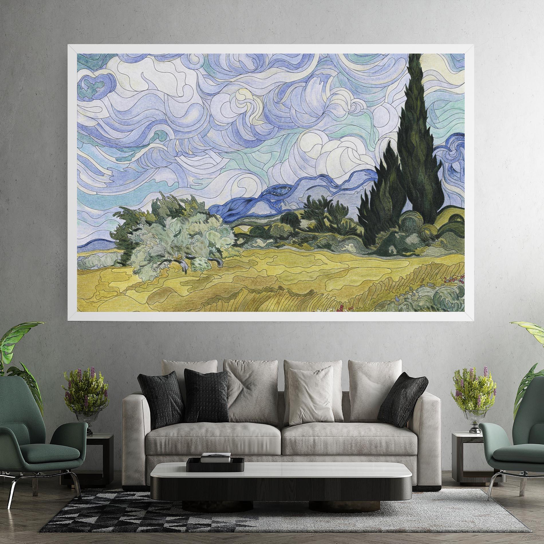 Leinwandbild Wheat Field Cypresses mockup 7