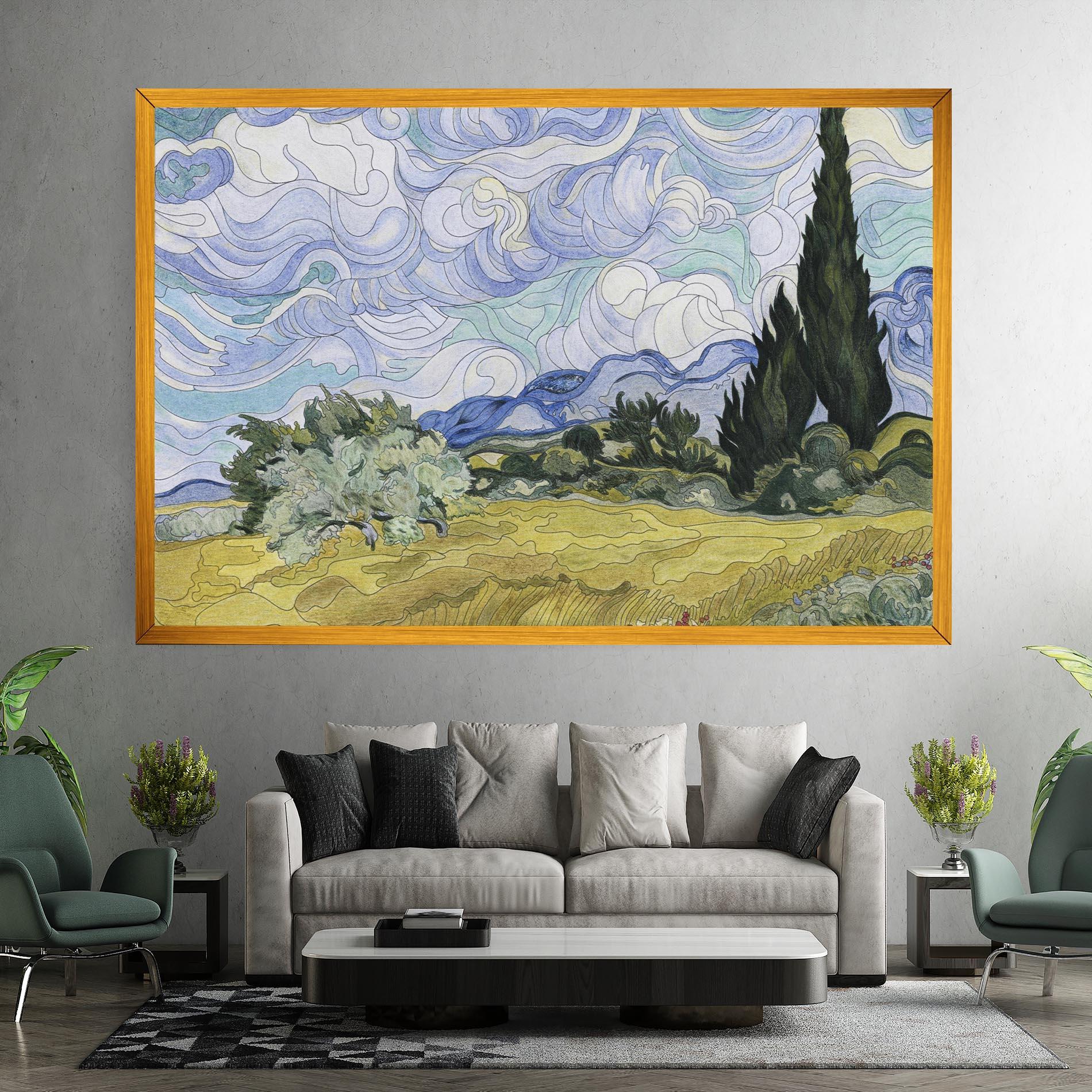 Leinwandbild Wheat Field Cypresses mockup 7