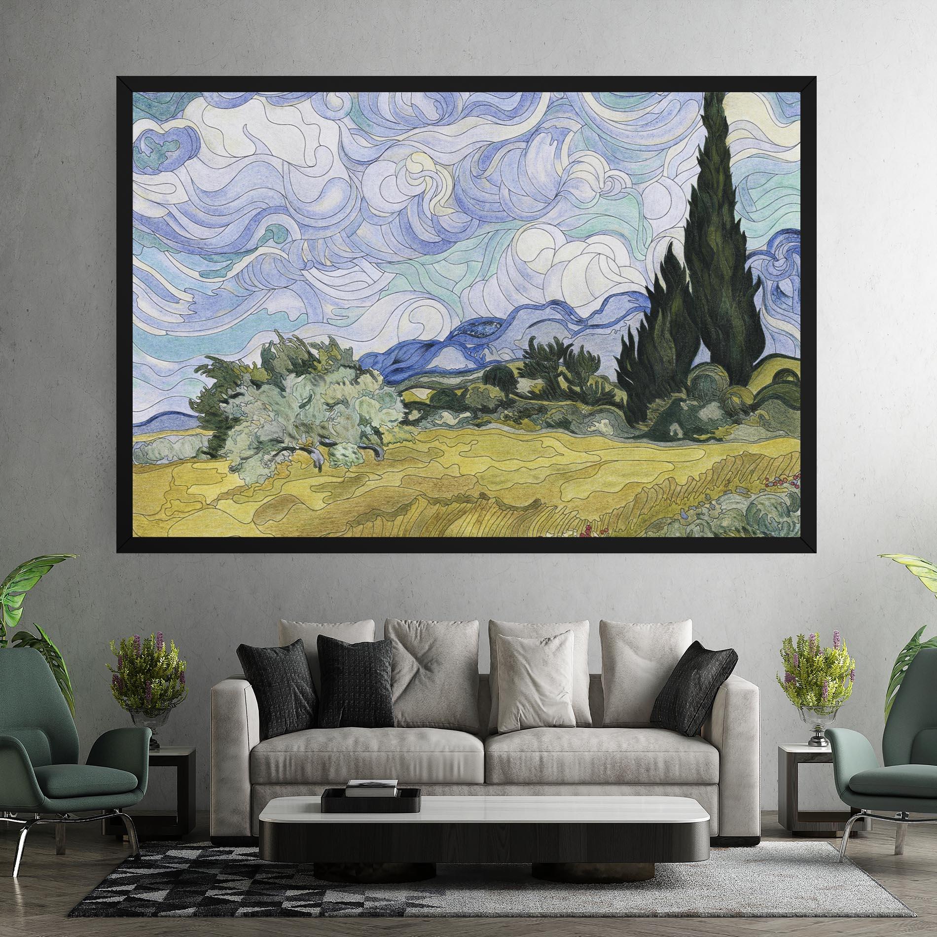 Leinwandbild Wheat Field Cypresses mockup 7