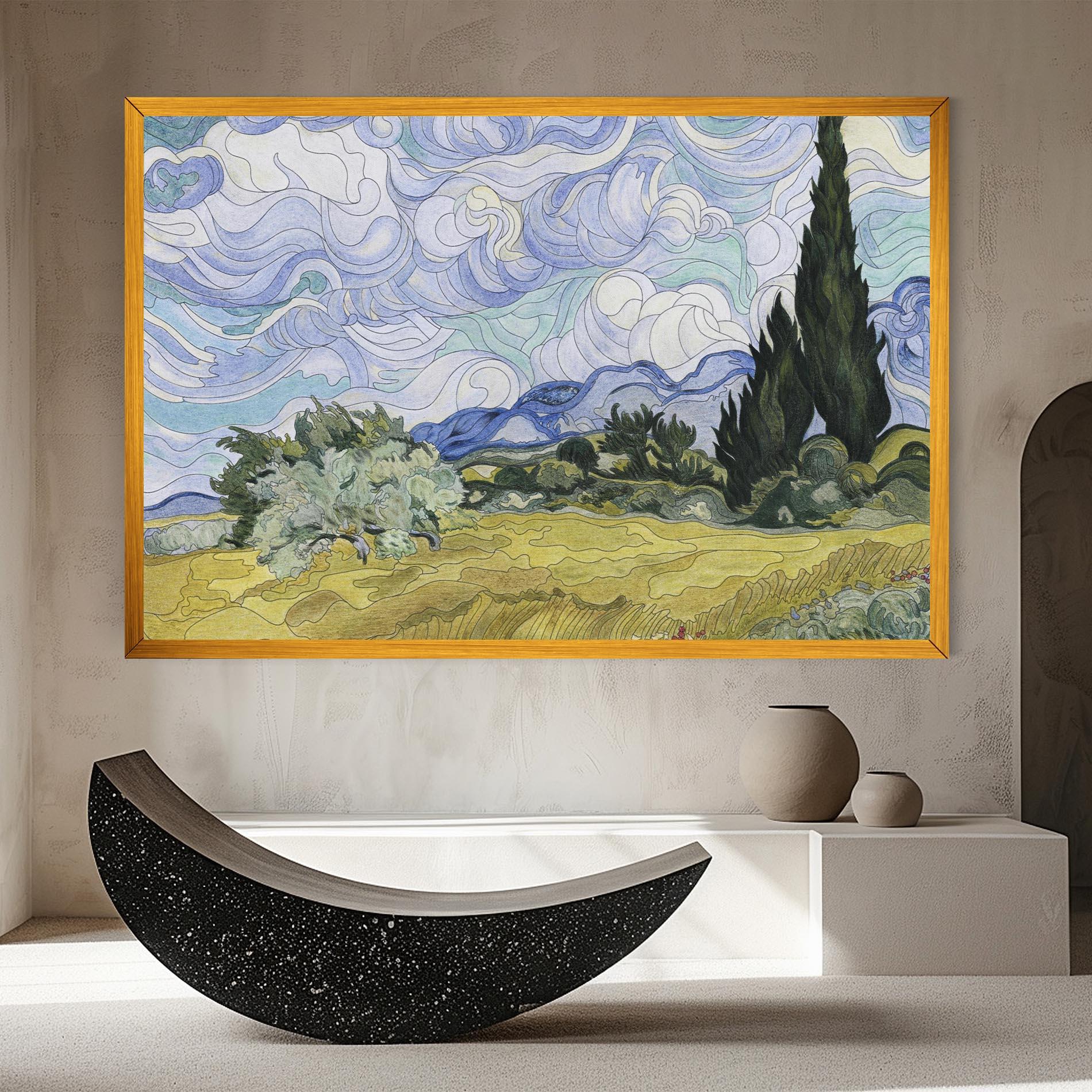 Leinwandbild Wheat Field Cypresses mockup 8