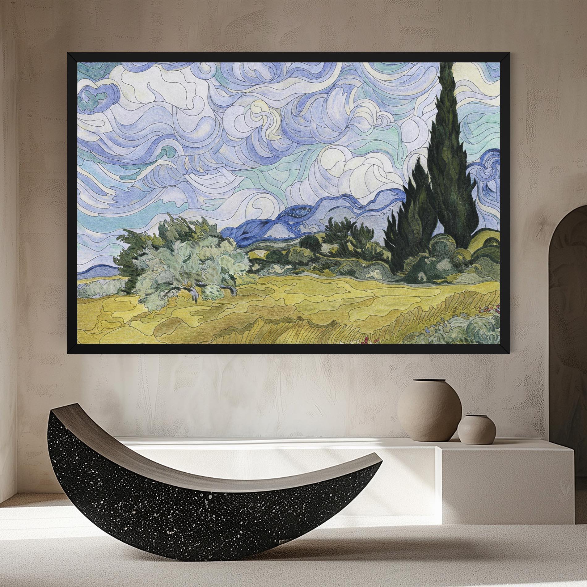 Leinwandbild Wheat Field Cypresses mockup 8