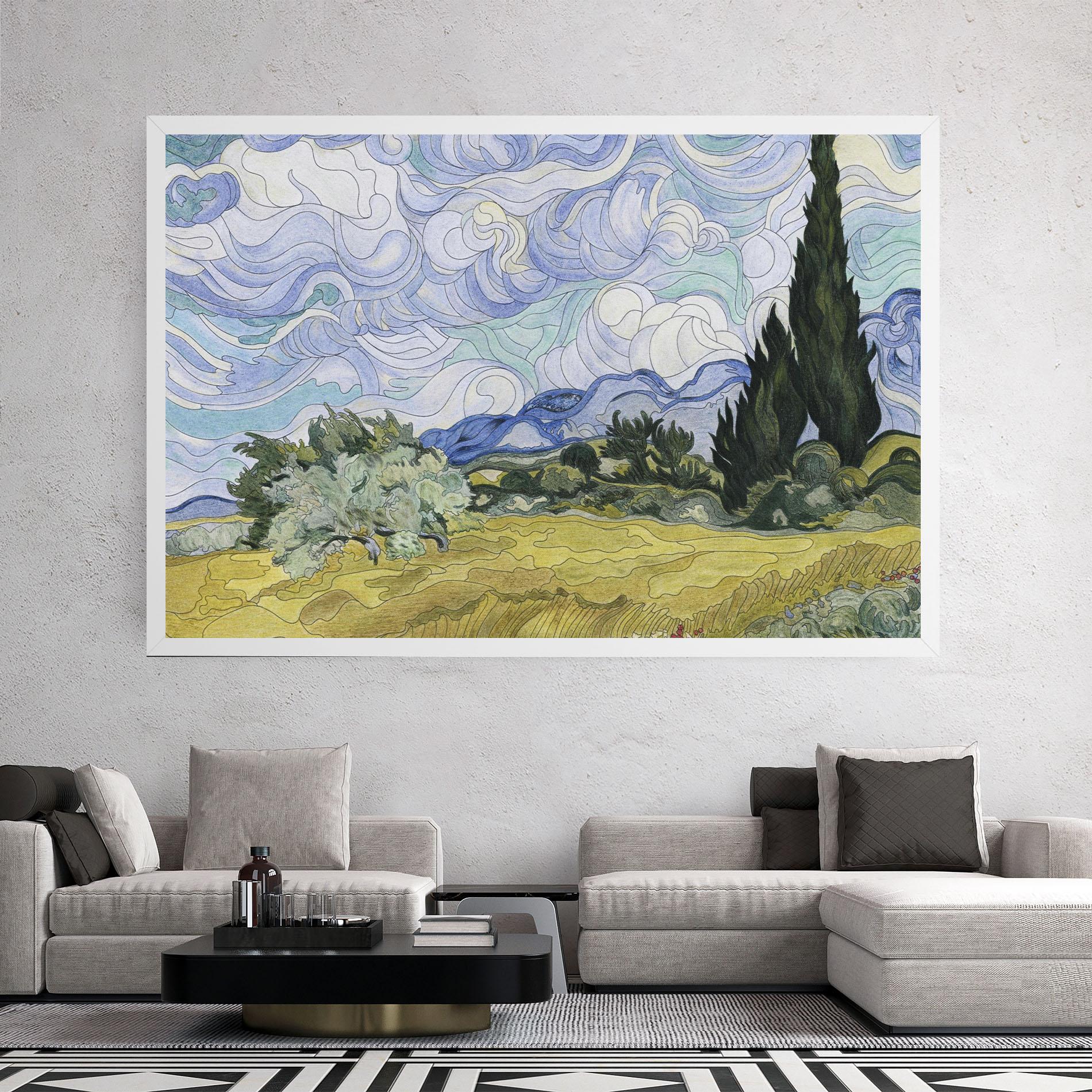 Leinwandbild Wheat Field Cypresses mockup 2