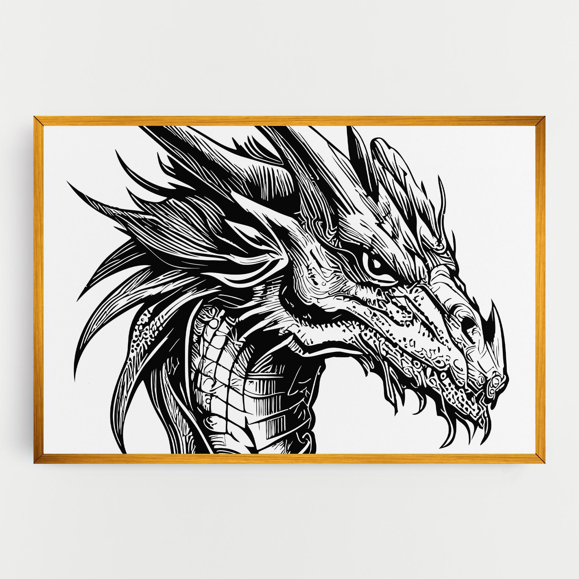 Leinwandbild Black Line Dragon mockup 0