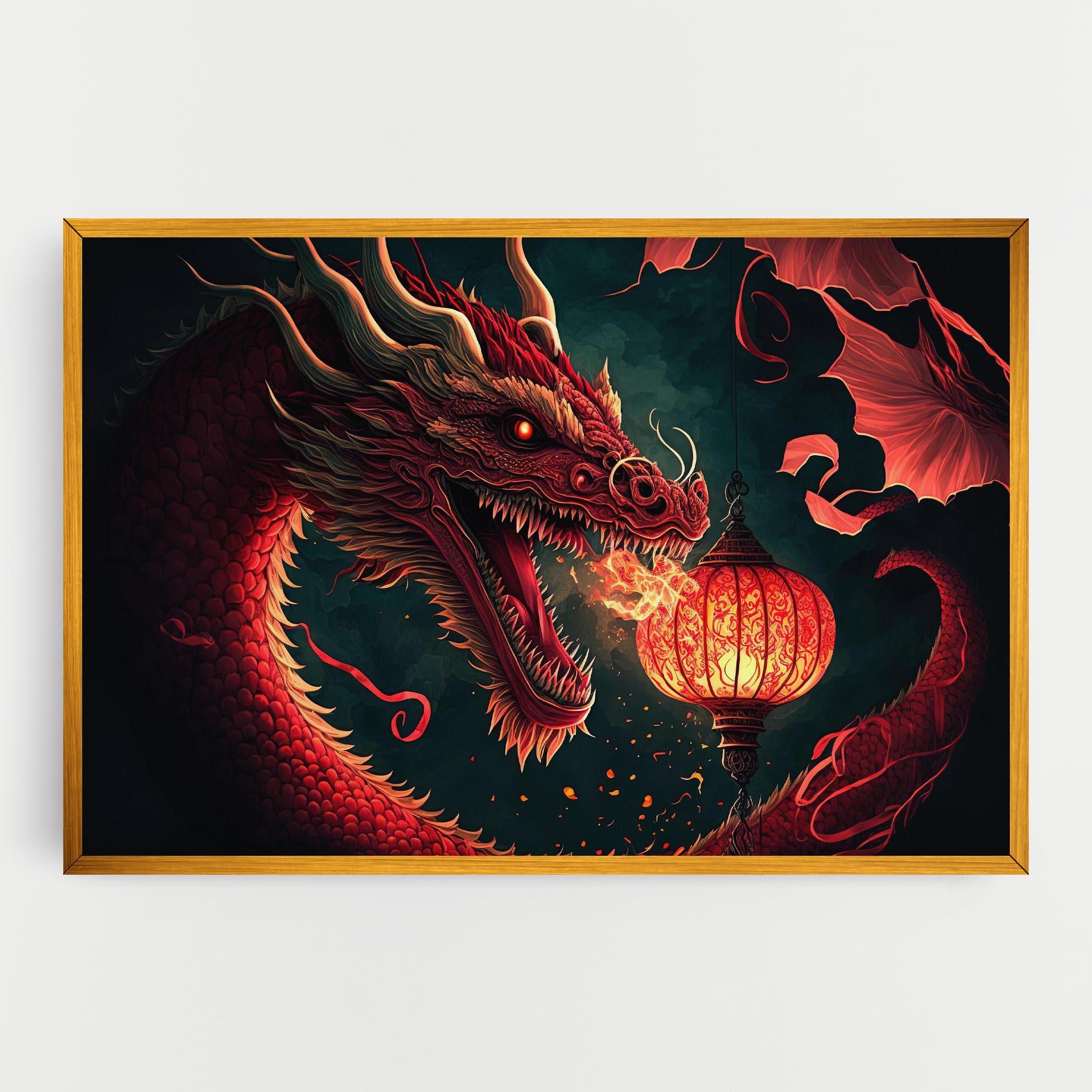 Leinwandbild Red Fire Dragon mockup 0
