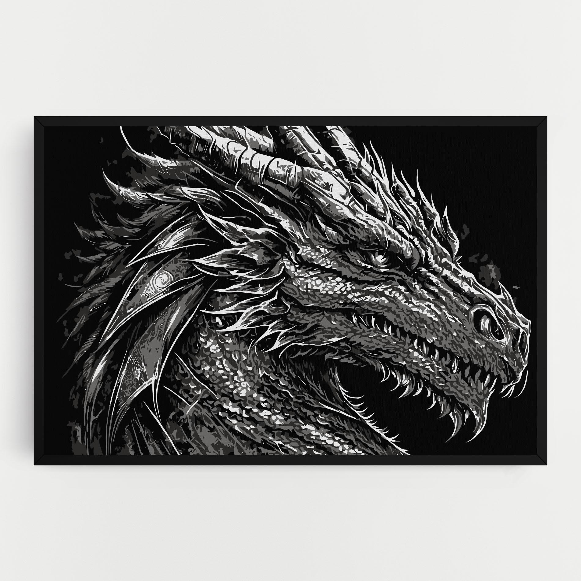 Leinwandbild Grey White Dragon mockup 0