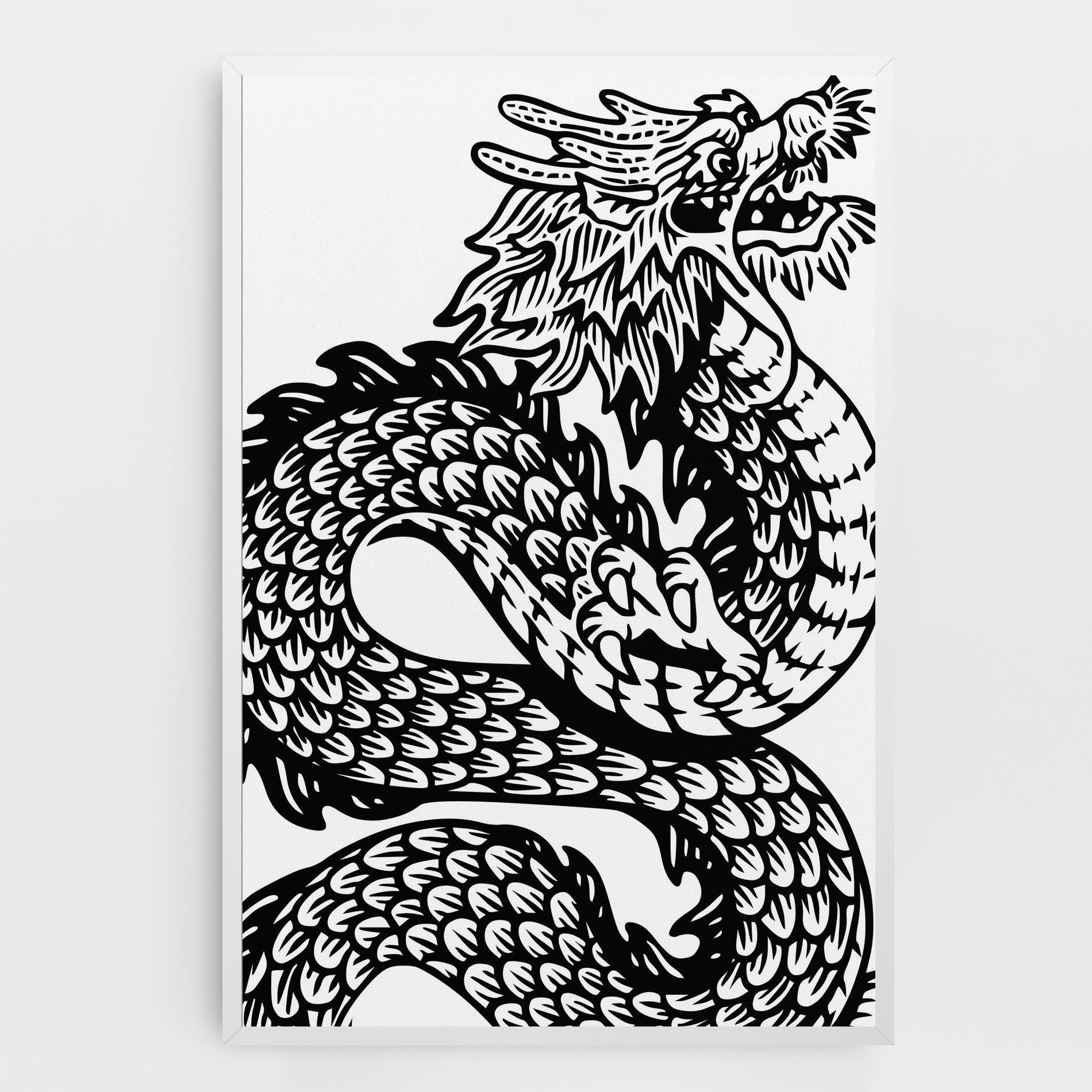 Leinwandbild Dragon Black Line mockup 0