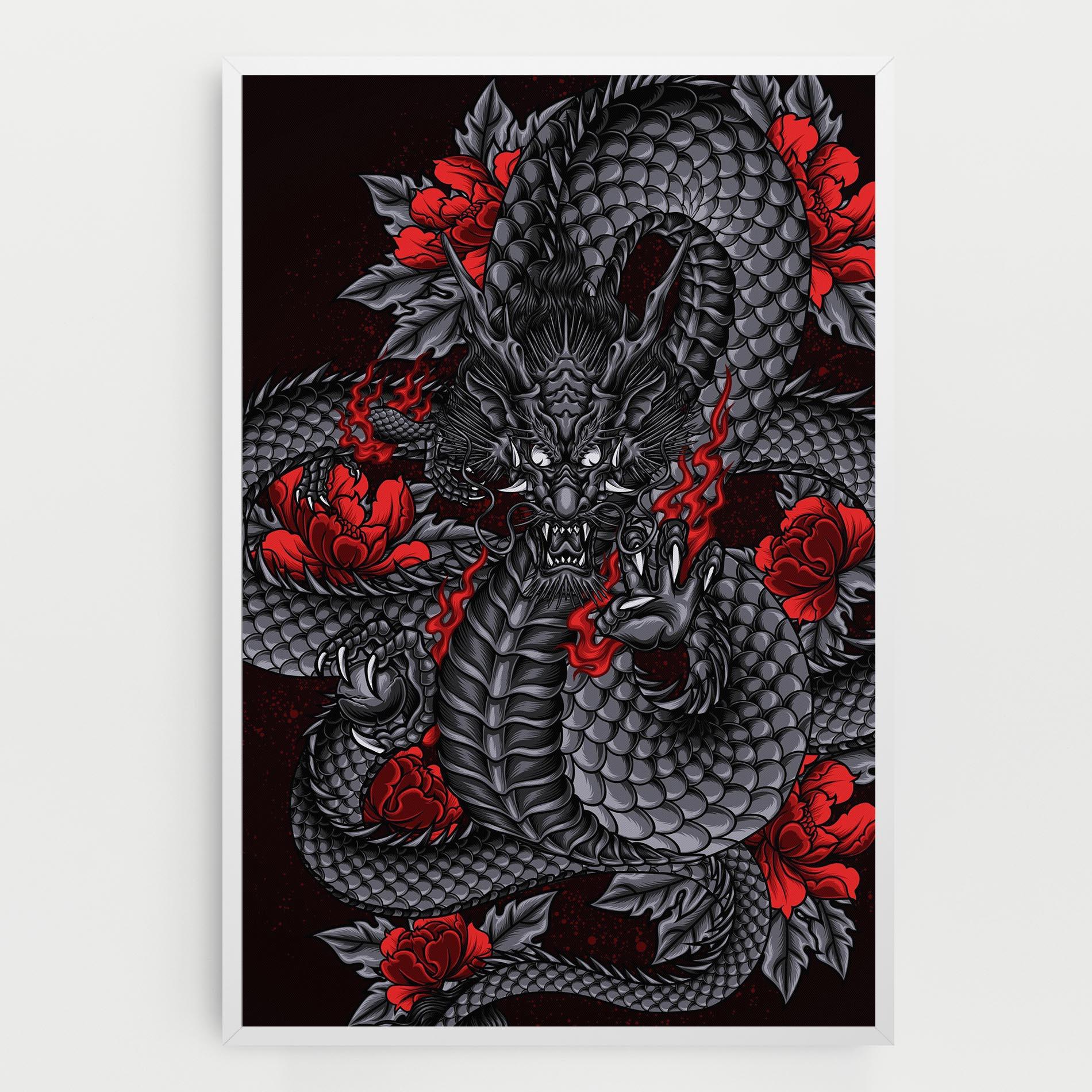 Leinwandbild Red Flower Dragon mockup 0