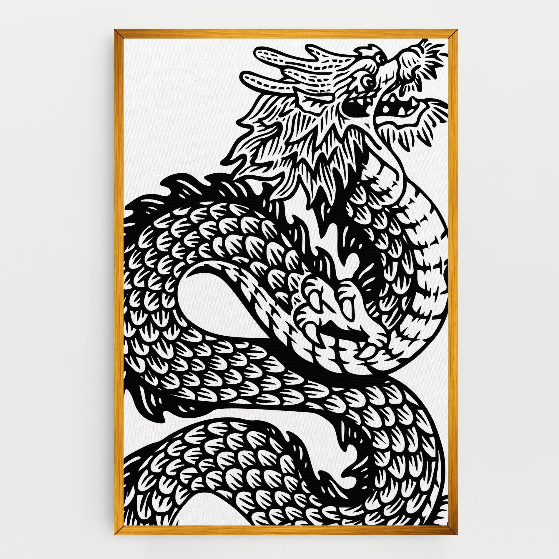Leinwandbild Dragon Black Line mockup 0