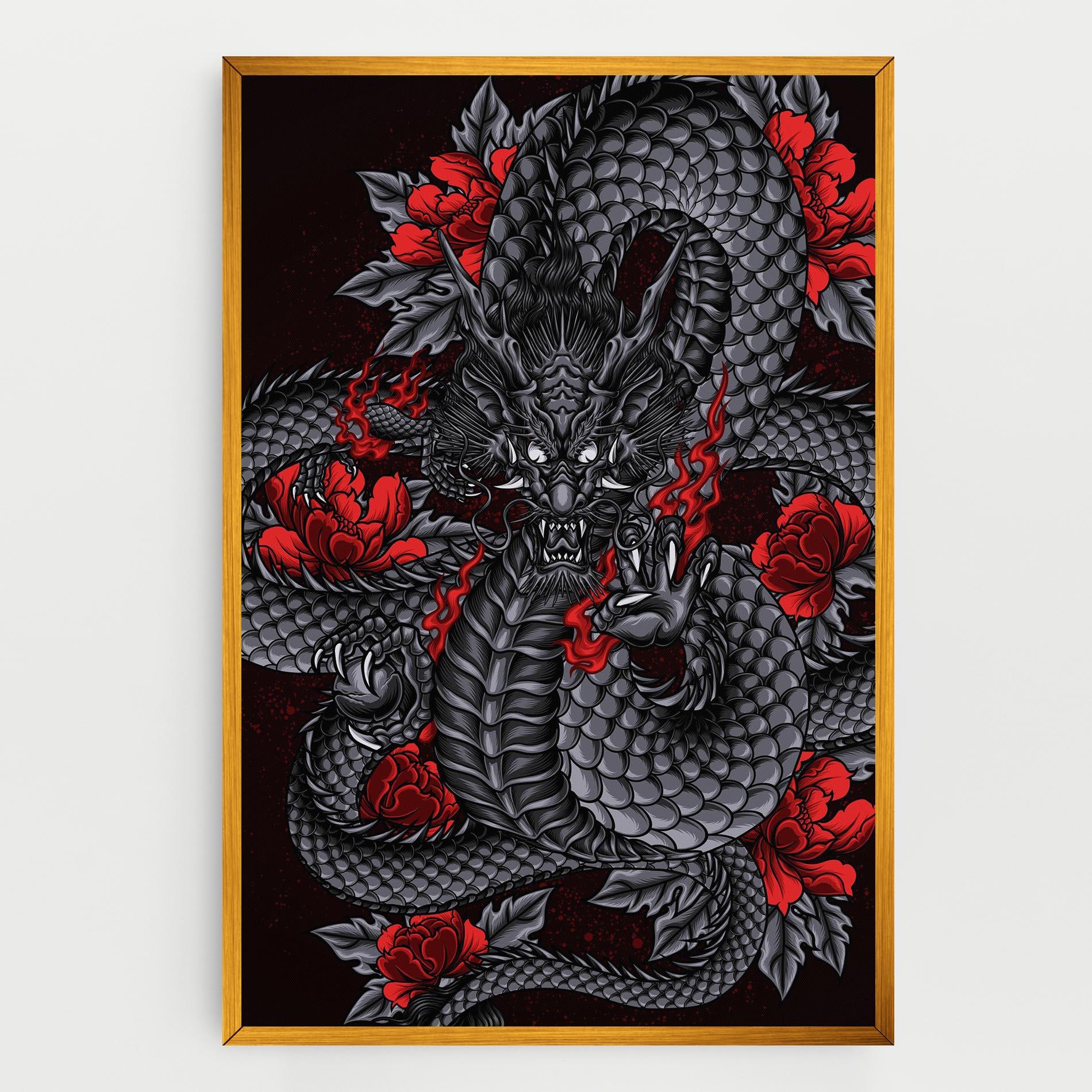 Leinwandbild Red Flower Dragon mockup 0