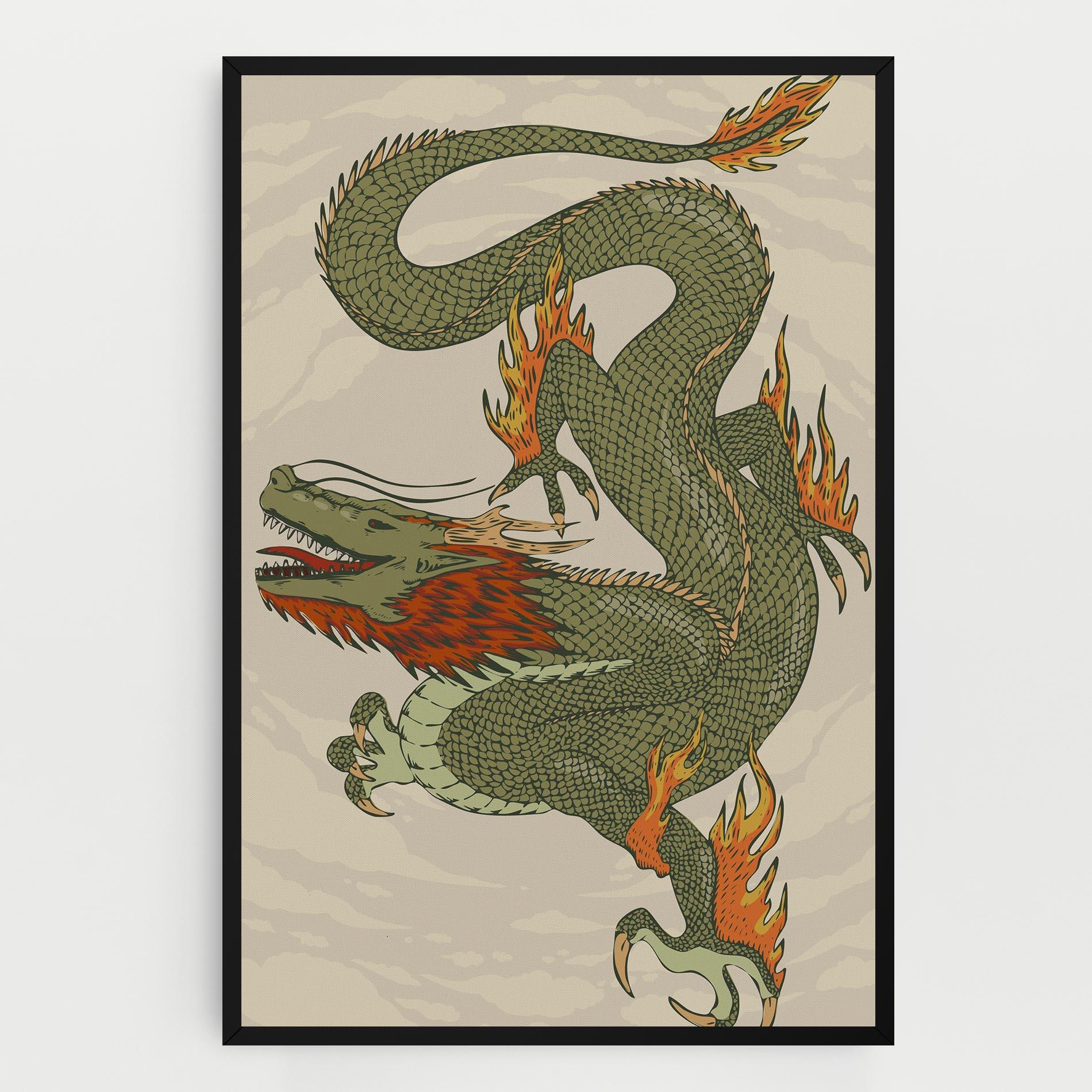 Leinwandbild Chinese Dragon Green mockup 0