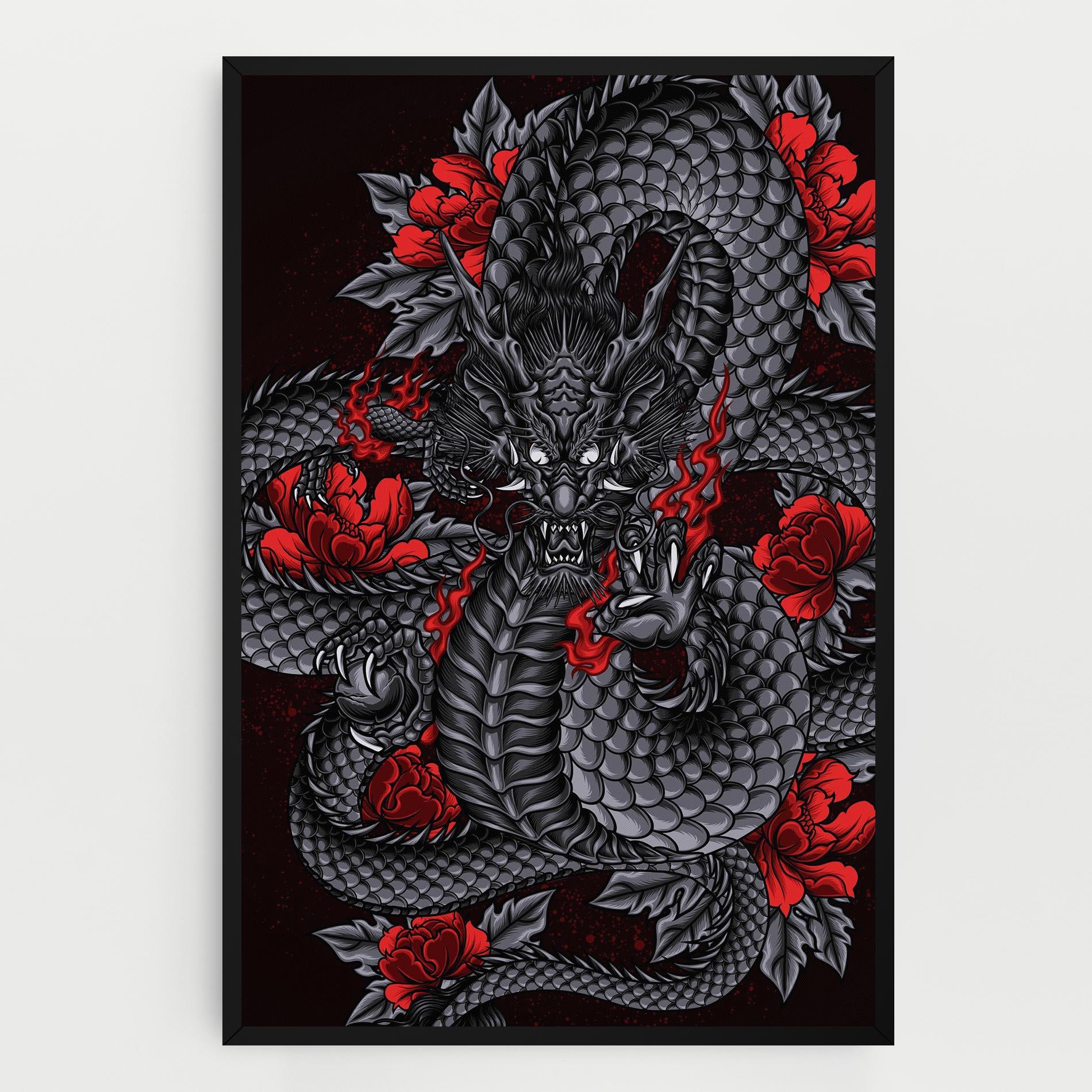 Leinwandbild Red Flower Dragon mockup 0