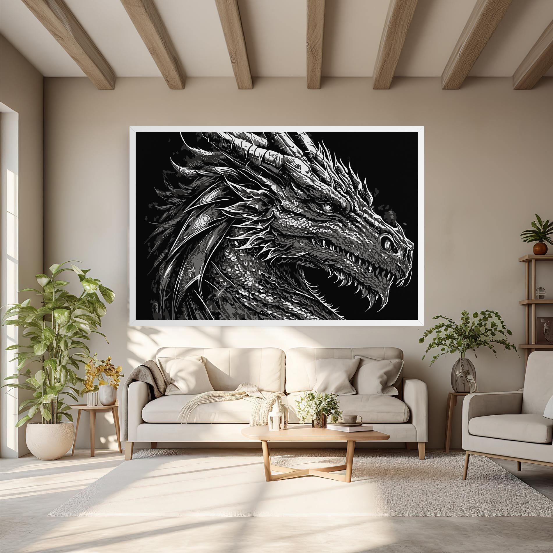 Leinwandbild Grey White Dragon mockup 6