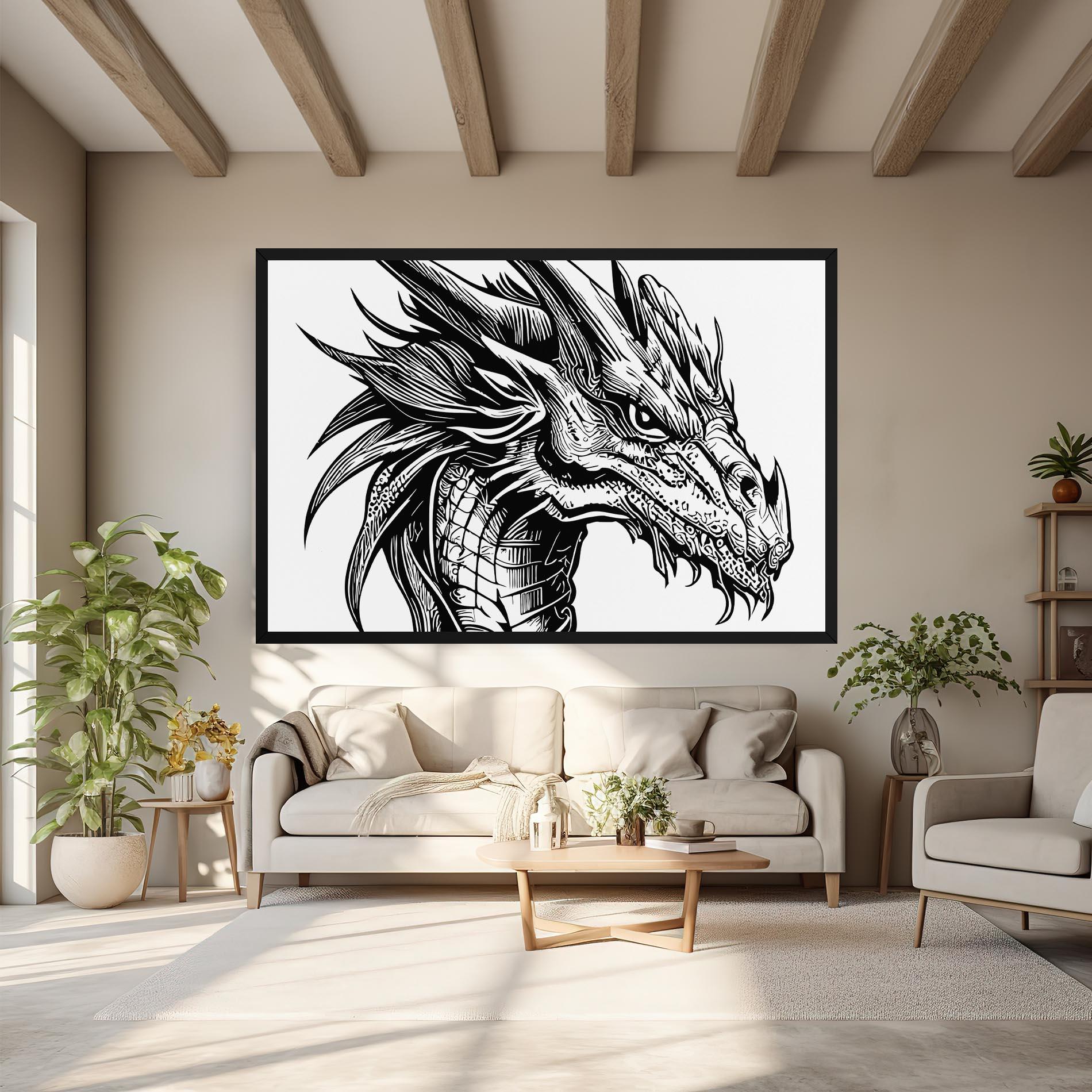 Leinwandbild Black Line Dragon mockup 6