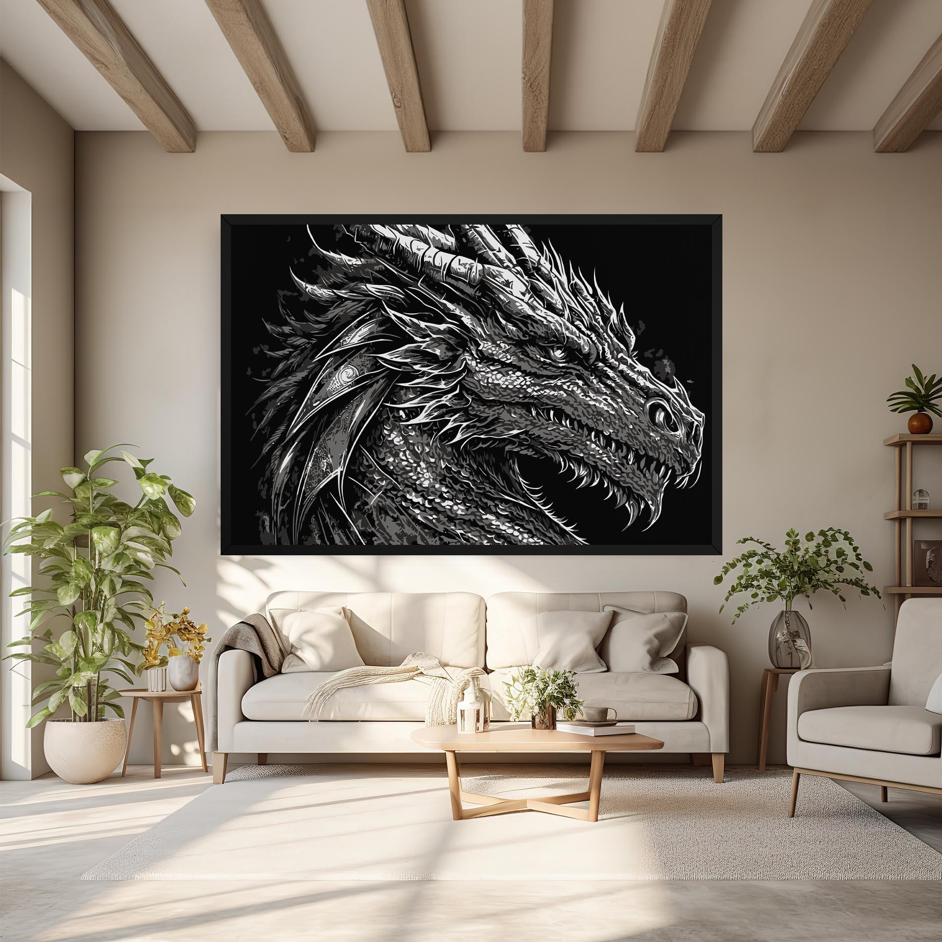 Leinwandbild Grey White Dragon mockup 6