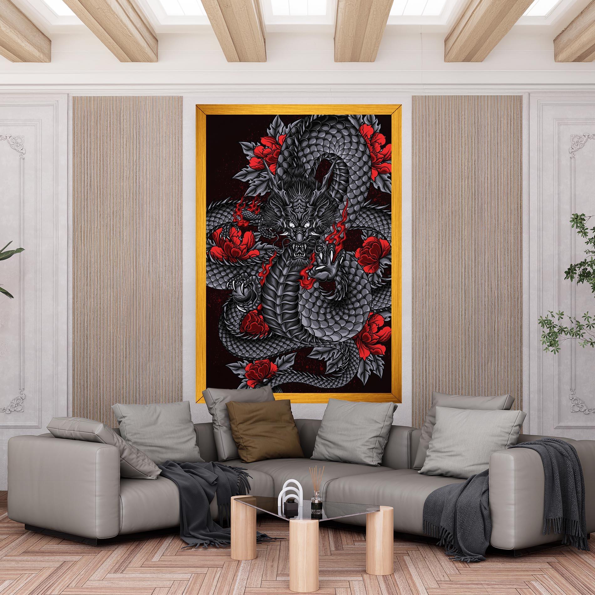 Leinwandbild Red Flower Dragon mockup 6
