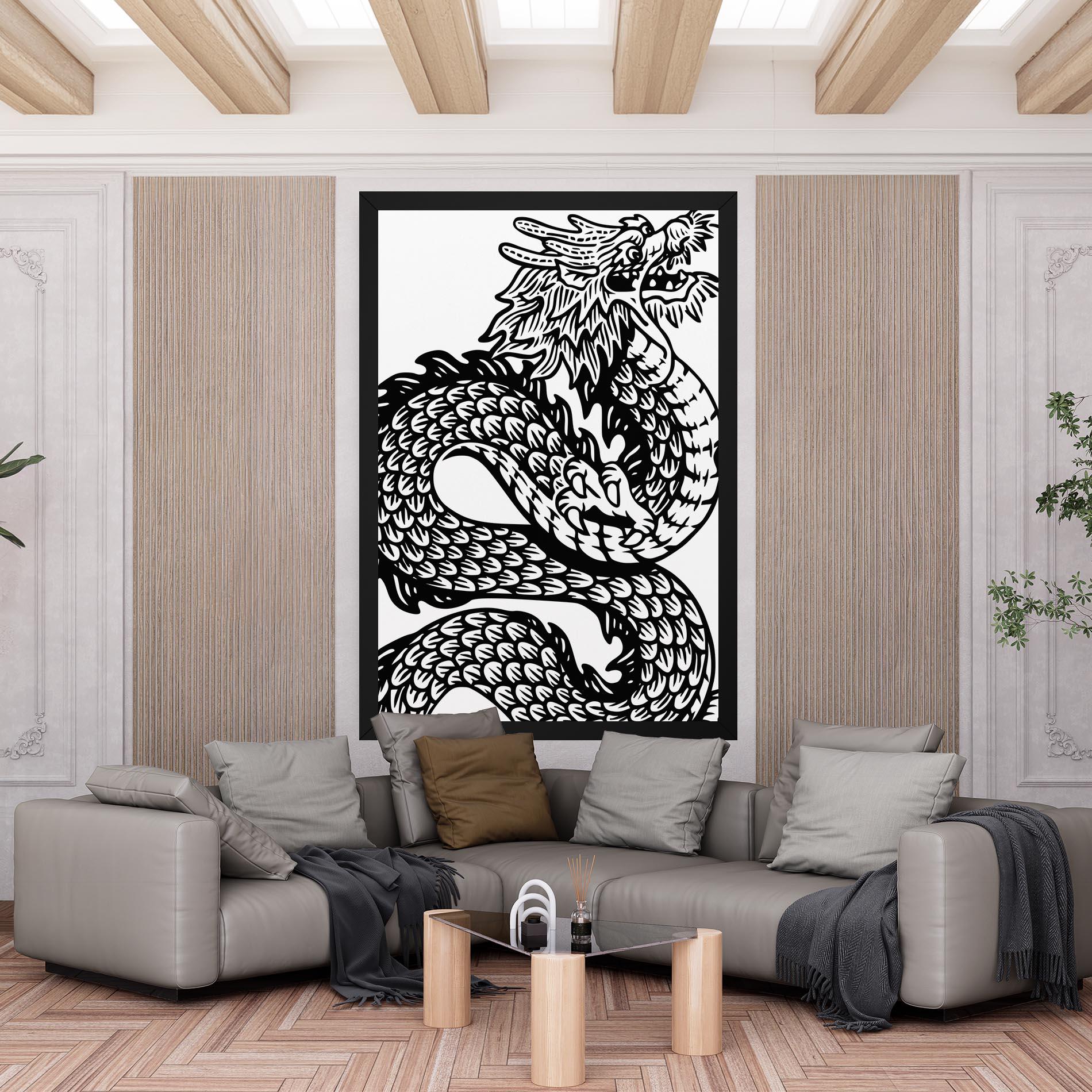 Leinwandbild Dragon Black Line mockup 6