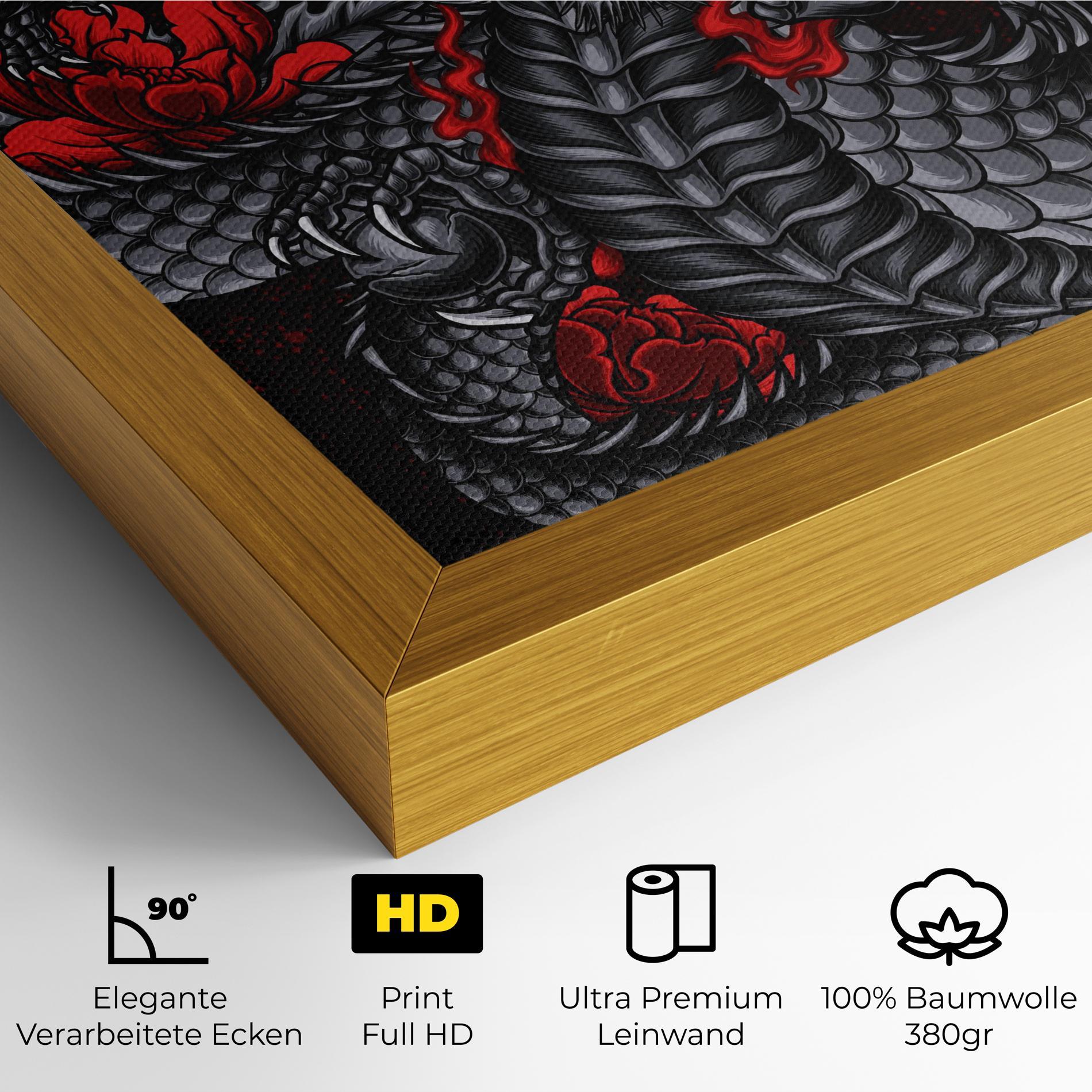 Leinwandbild Red Flower Dragon mockup 4